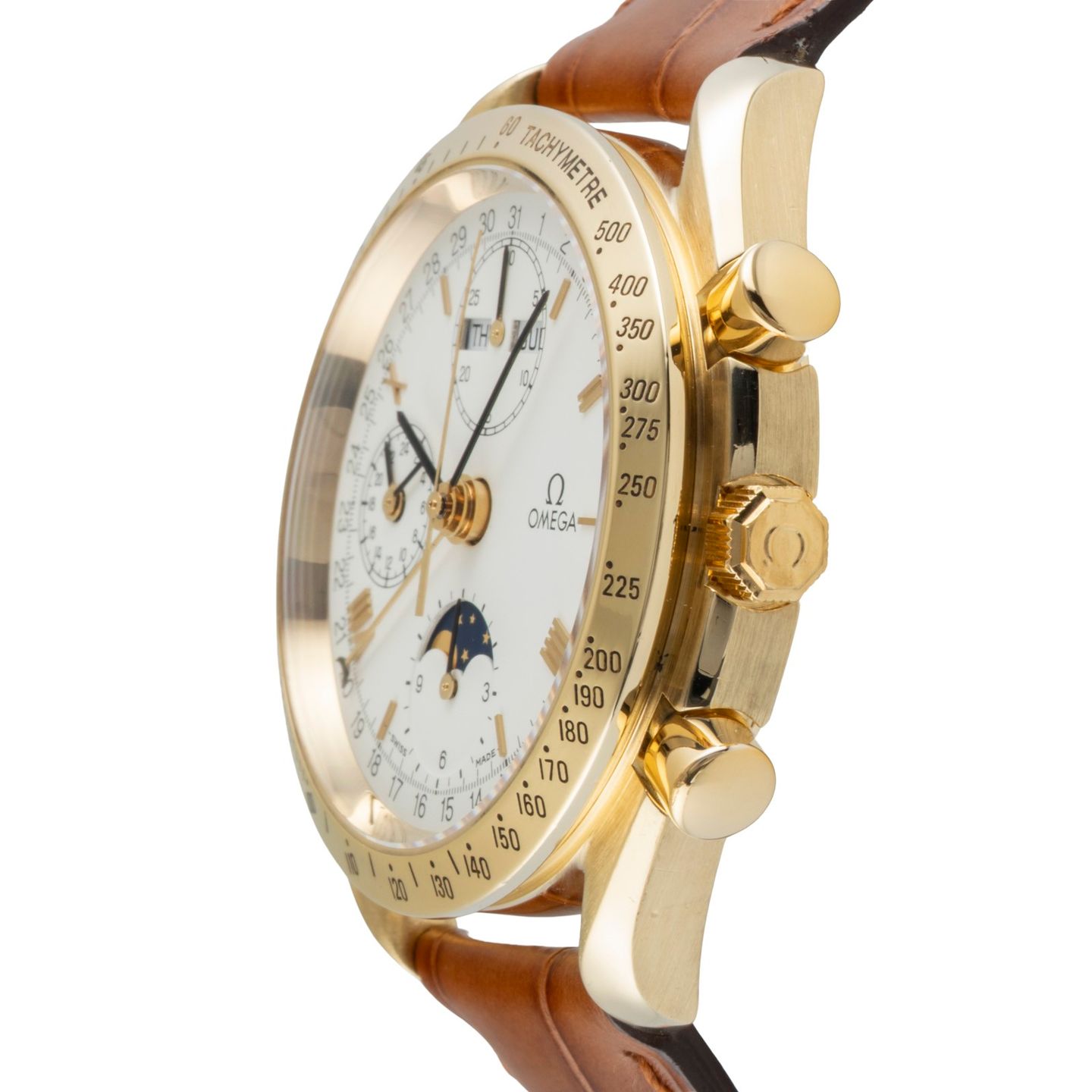 Omega Speedmaster Reduced 3131.20 (Unknown (random serial)) - White dial 39 mm Yellow Gold case (6/8)