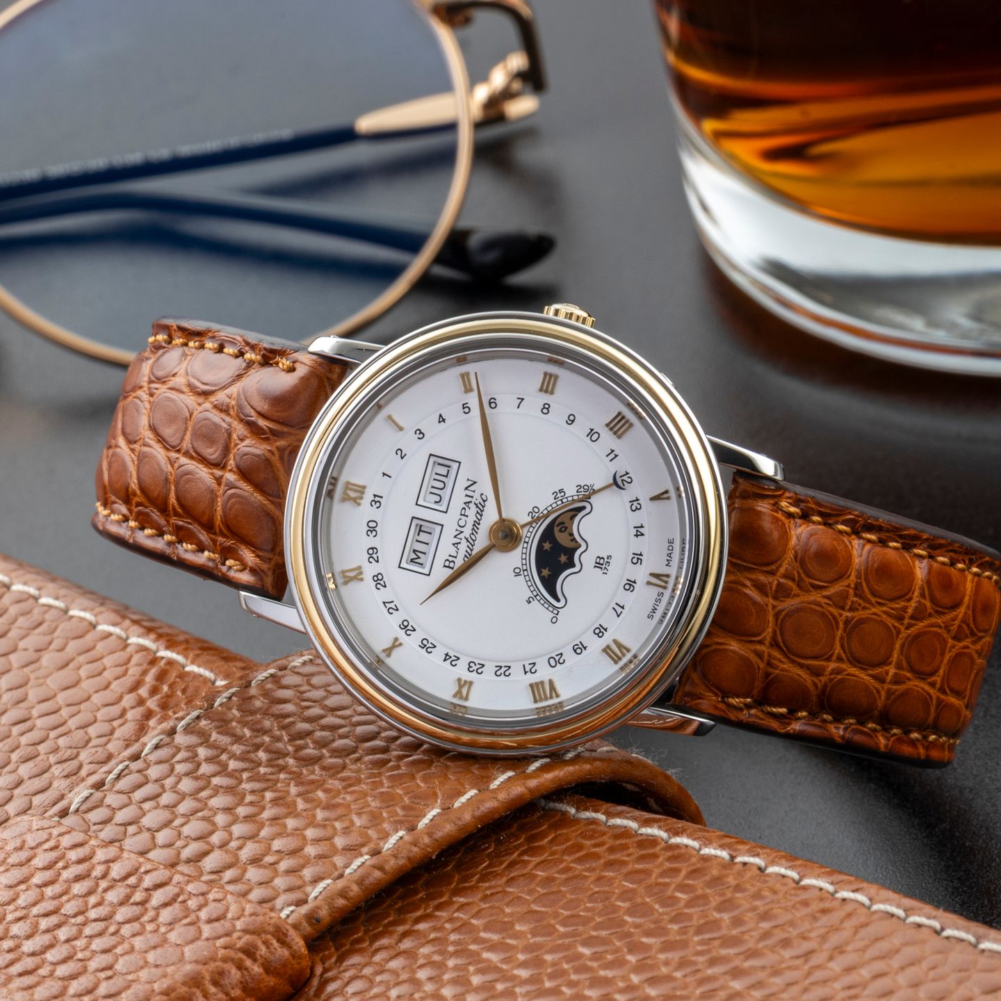 Blancpain Villeret 6595 (1990) - White dial 35 mm Yellow Gold case (2/8)