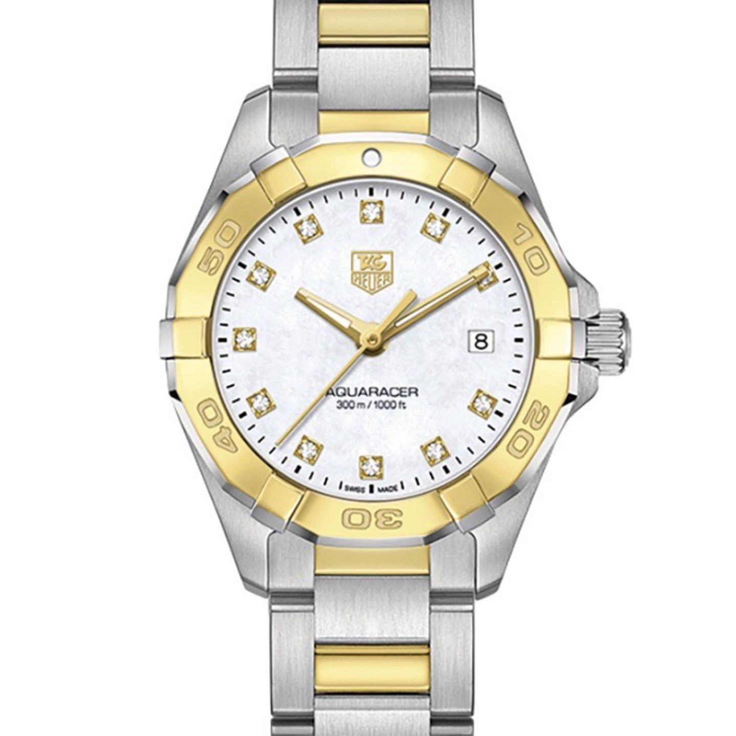 TAG Heuer Aquaracer Lady WAY1451.BD0922 (2023) - White dial 27 mm Gold/Steel case (1/3)