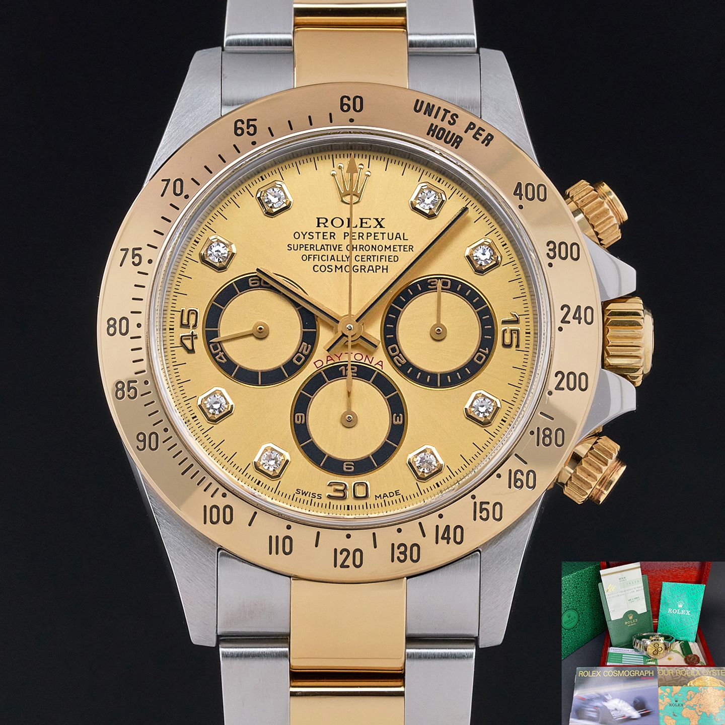 Rolex Daytona 16523 (1999) - Champagne wijzerplaat 40mm Goud/Staal (1/8)