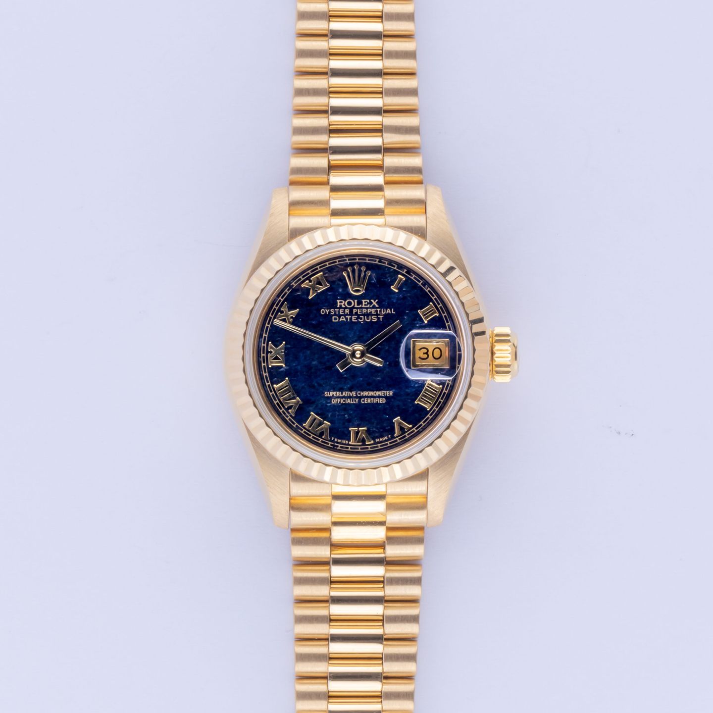 Rolex Lady-Datejust 69178 (1990) - Black dial 26 mm Yellow Gold case (3/8)