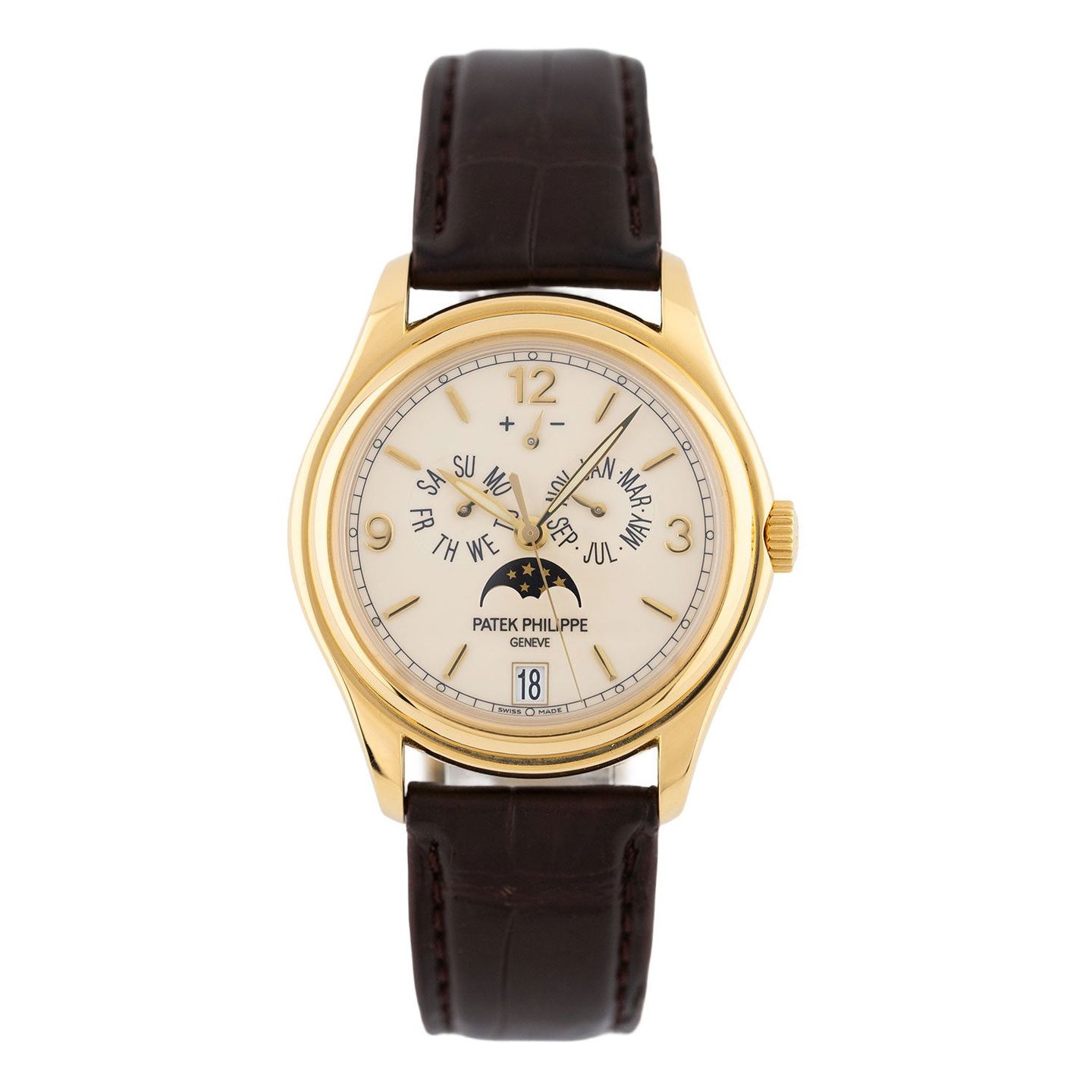 Patek Philippe Annual Calendar 5146J-001 (Onbekend (willekeurig serienummer)) - Beige wijzerplaat 39mm Geelgoud (1/6)