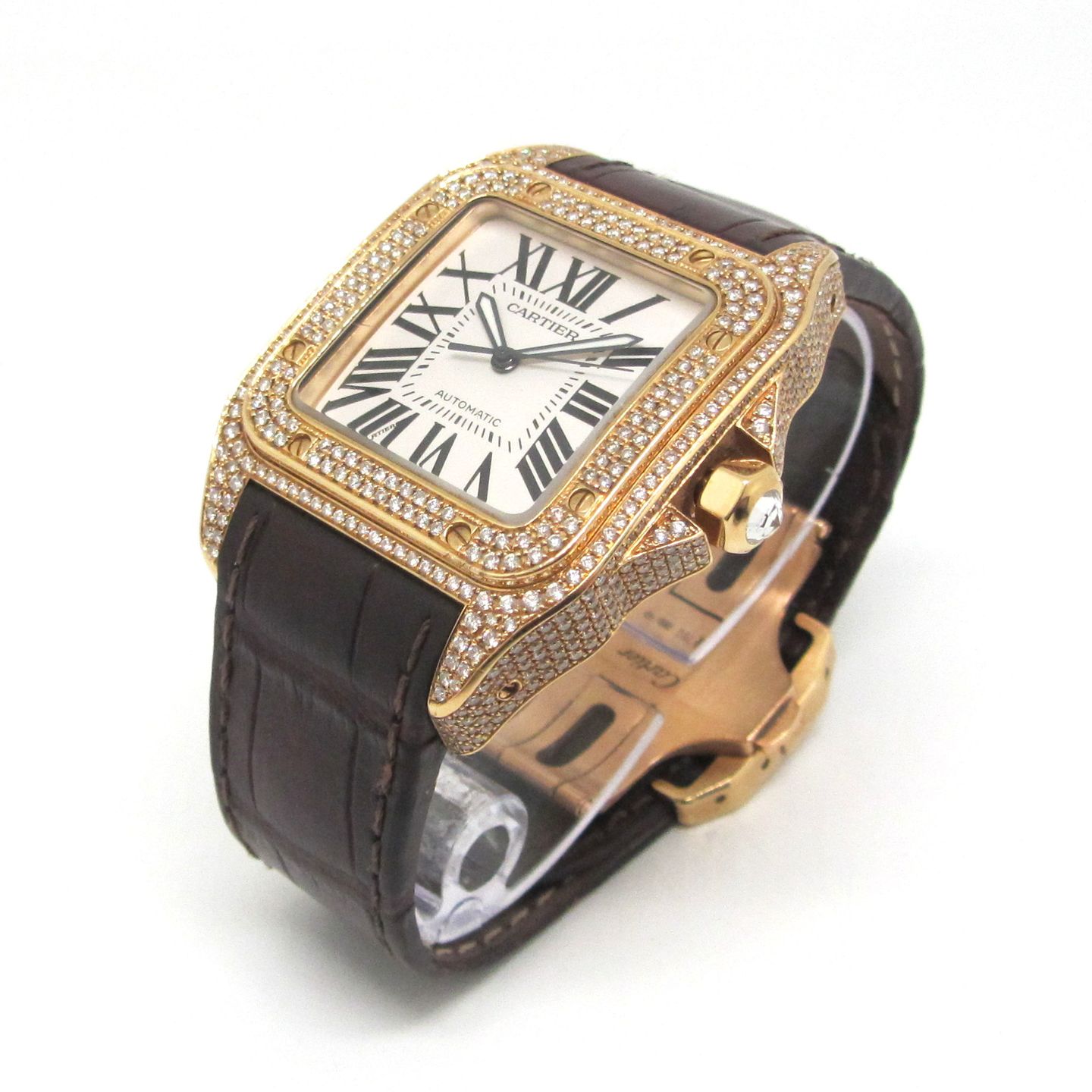 Cartier Santos 100 2657 (Unknown (random serial)) - Silver dial 38 mm Yellow Gold case (5/6)