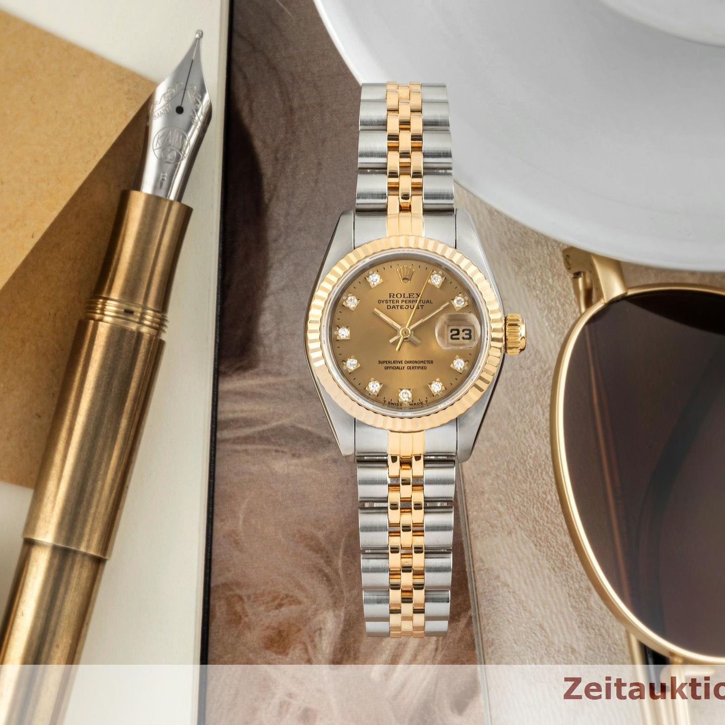 Rolex Lady-Datejust 69173 (Unknown (random serial)) - Champagne dial 26 mm Gold/Steel case (1/8)