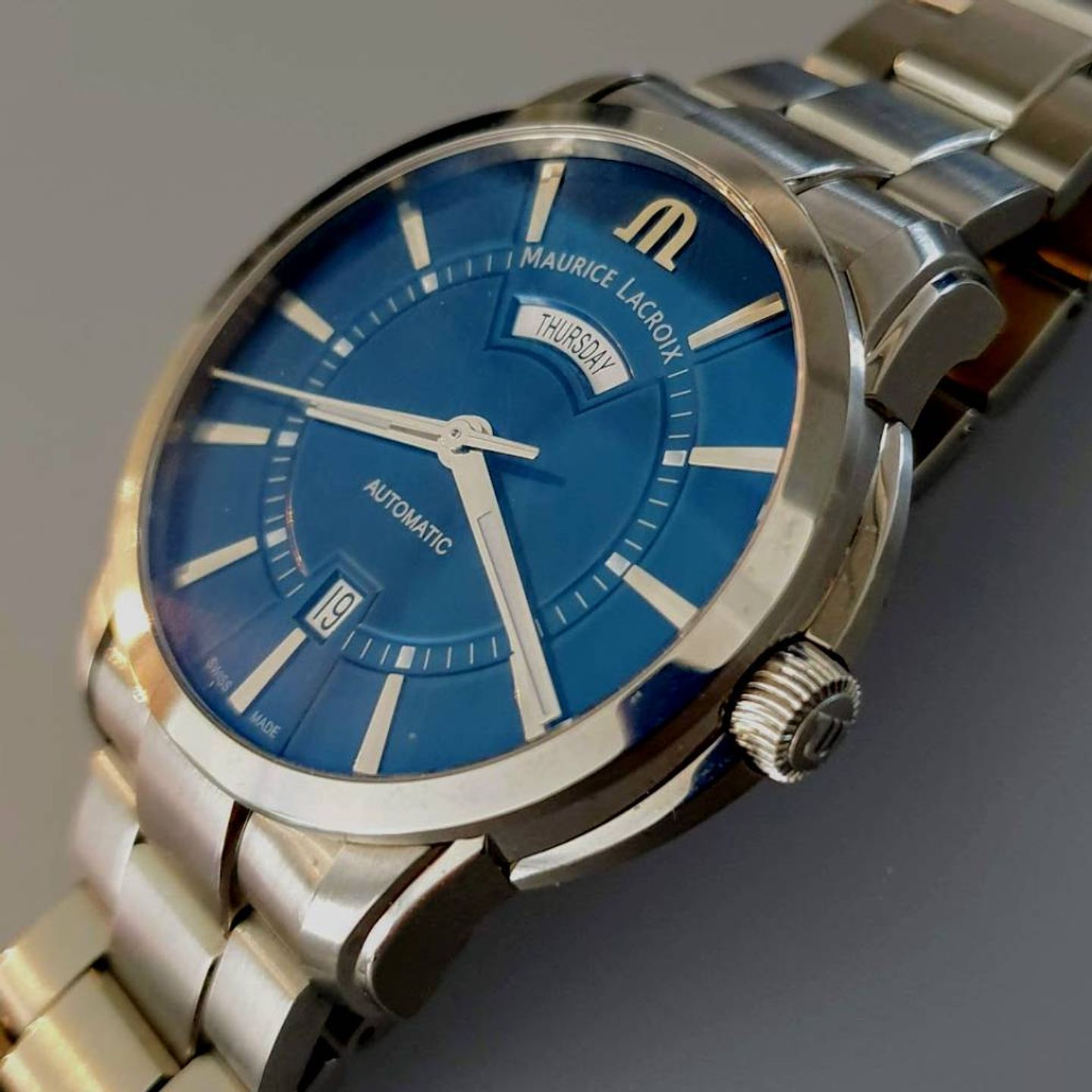 Maurice Lacroix Pontos Day Date PT6358-SS002-430-1 (Unknown (random serial)) - Blue dial 41 mm Steel case (2/8)