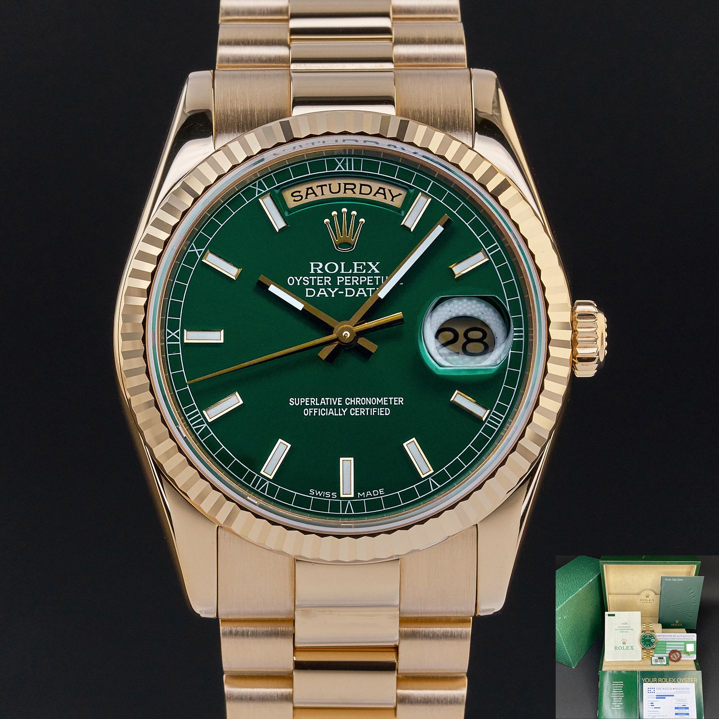 Rolex Day-Date 36 118238 (2000) - Groen wijzerplaat 36mm Geelgoud (1/8)