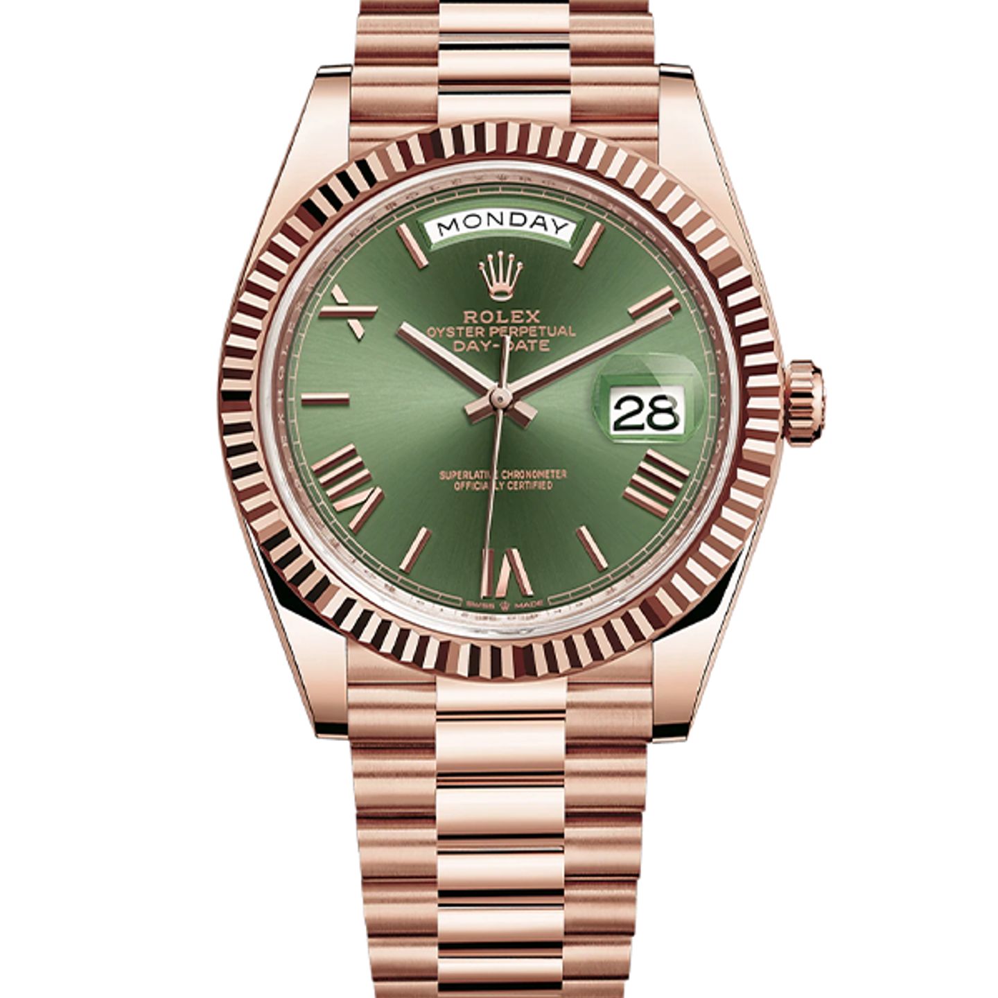 Rolex Day-Date 40 228235 (2021) - Green dial 40 mm Rose Gold case (1/8)