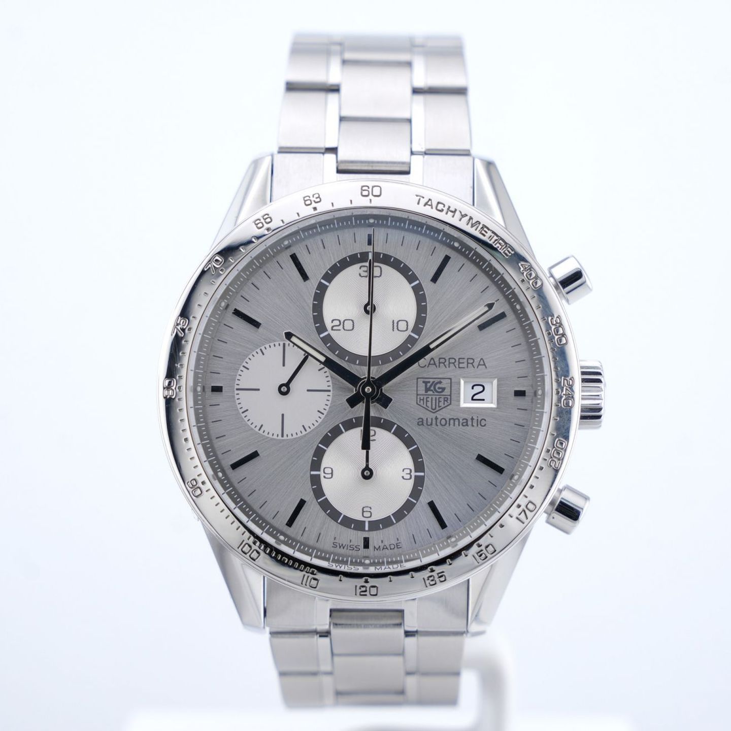 TAG Heuer Carrera Calibre 16 CV2017-2 (Unknown (random serial)) - Silver dial 41 mm Steel case (1/8)