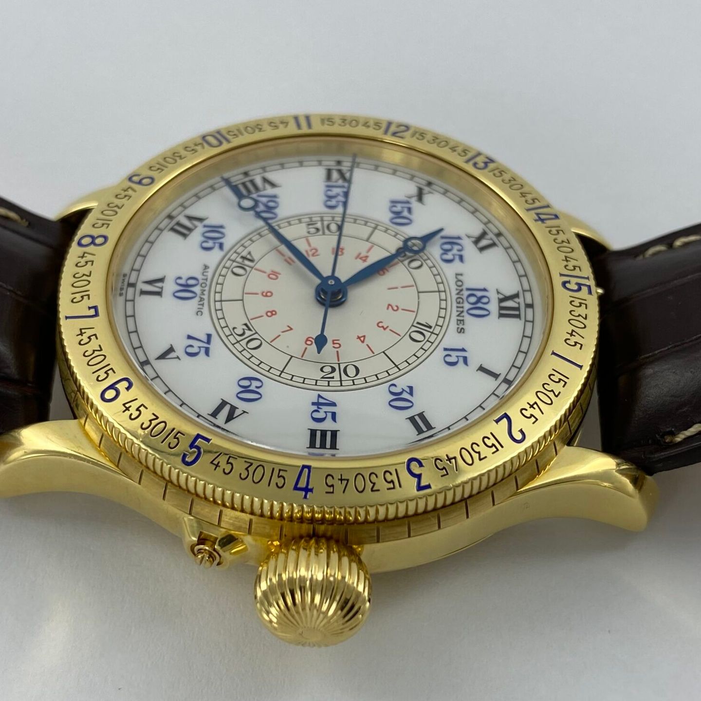 Longines Lindbergh Hour Angle - (Unknown (random serial)) - White dial 48 mm Yellow Gold case (3/8)