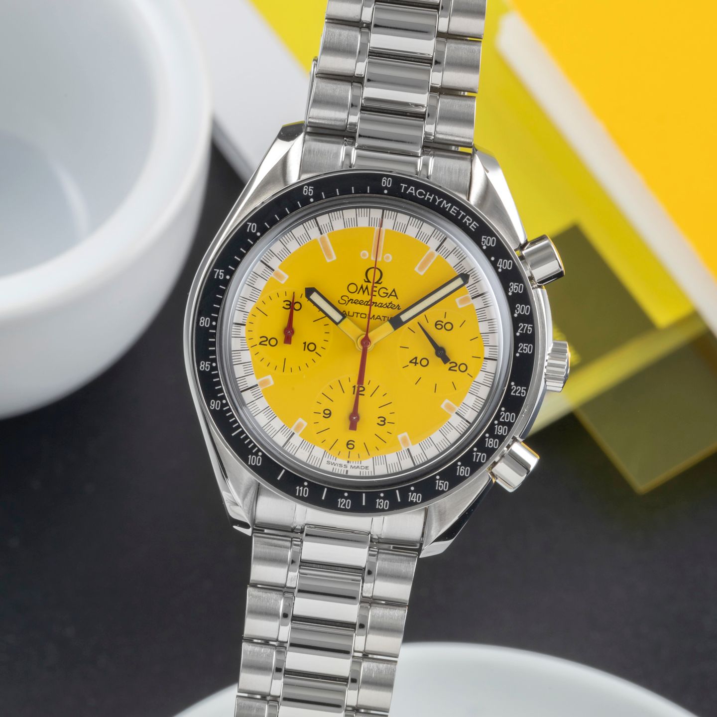 Omega Speedmaster Reduced 3810.12.06 (1999) - Yellow dial 39 mm Steel case (3/8)