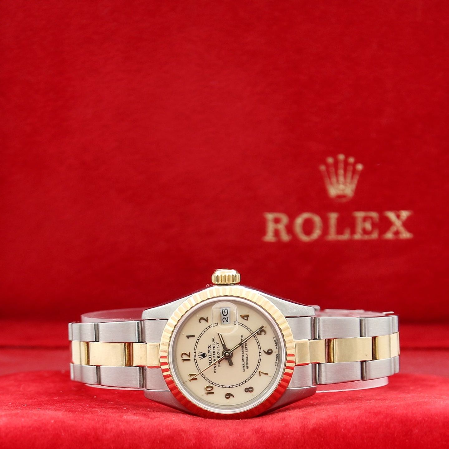 Rolex Lady-Datejust 69173 (Unknown (random serial)) - Beige dial 26 mm Gold/Steel case (1/8)