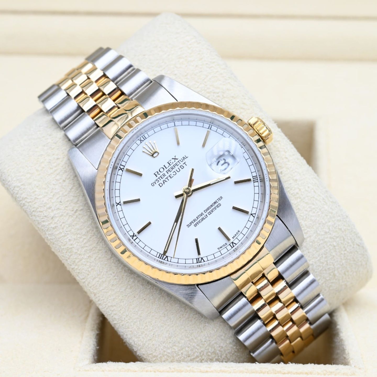 Rolex Datejust 36 16233 (1990) - Wit wijzerplaat 36mm Goud/Staal (1/6)