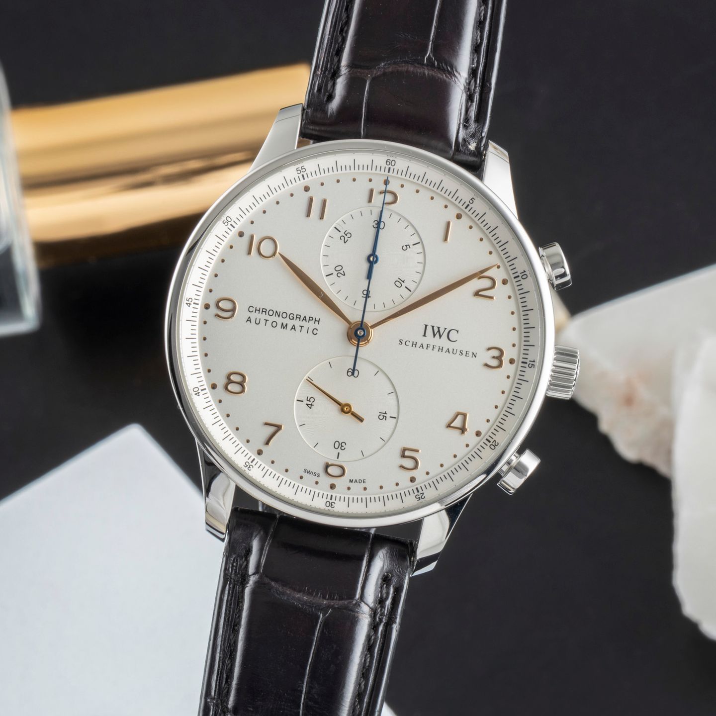 IWC Portuguese Chronograph IW371445 (Onbekend (willekeurig serienummer)) - Zilver wijzerplaat 41mm Staal (3/8)