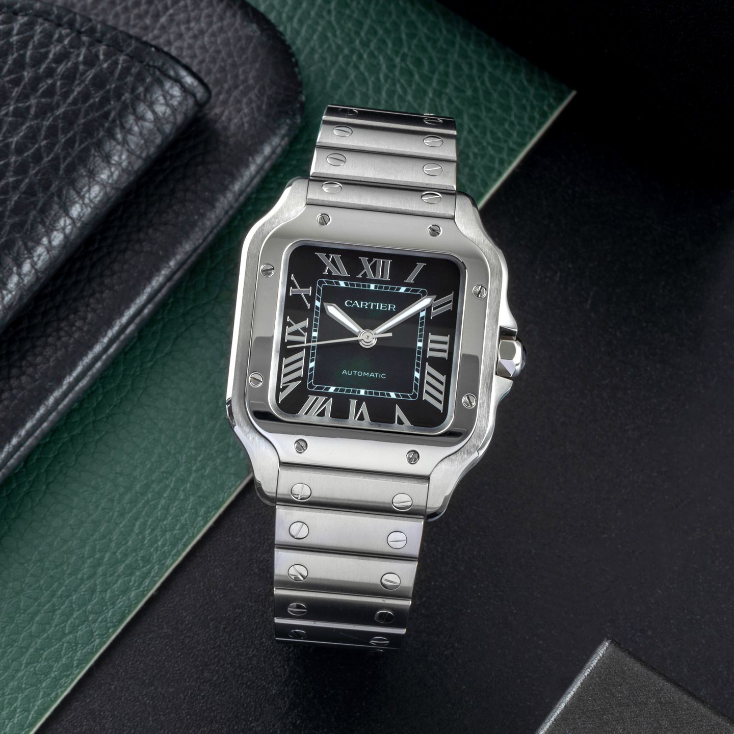 Cartier Santos WSSA0061 (Unknown (random serial)) - Green dial 35 mm Steel case (1/8)