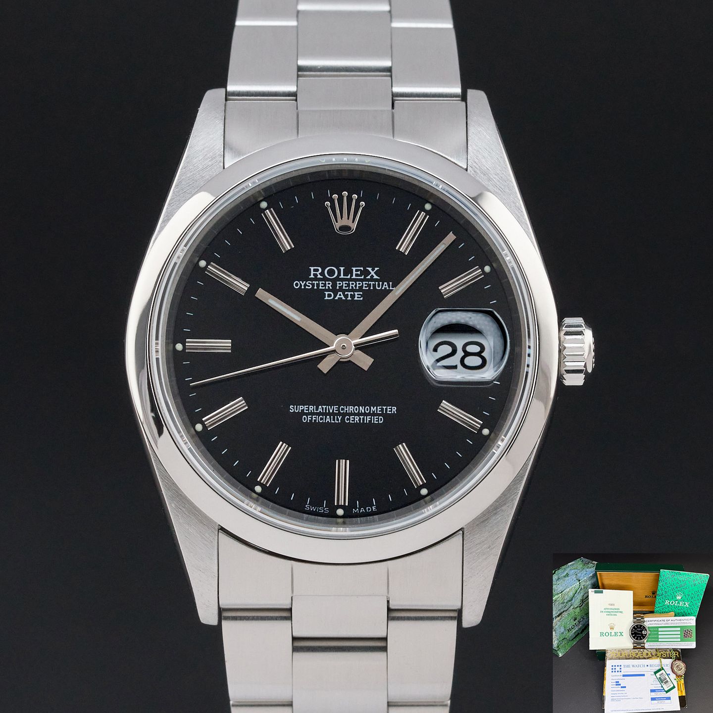 Rolex Oyster Perpetual Date 15200 (1999) - Black dial 34 mm Steel case (1/7)