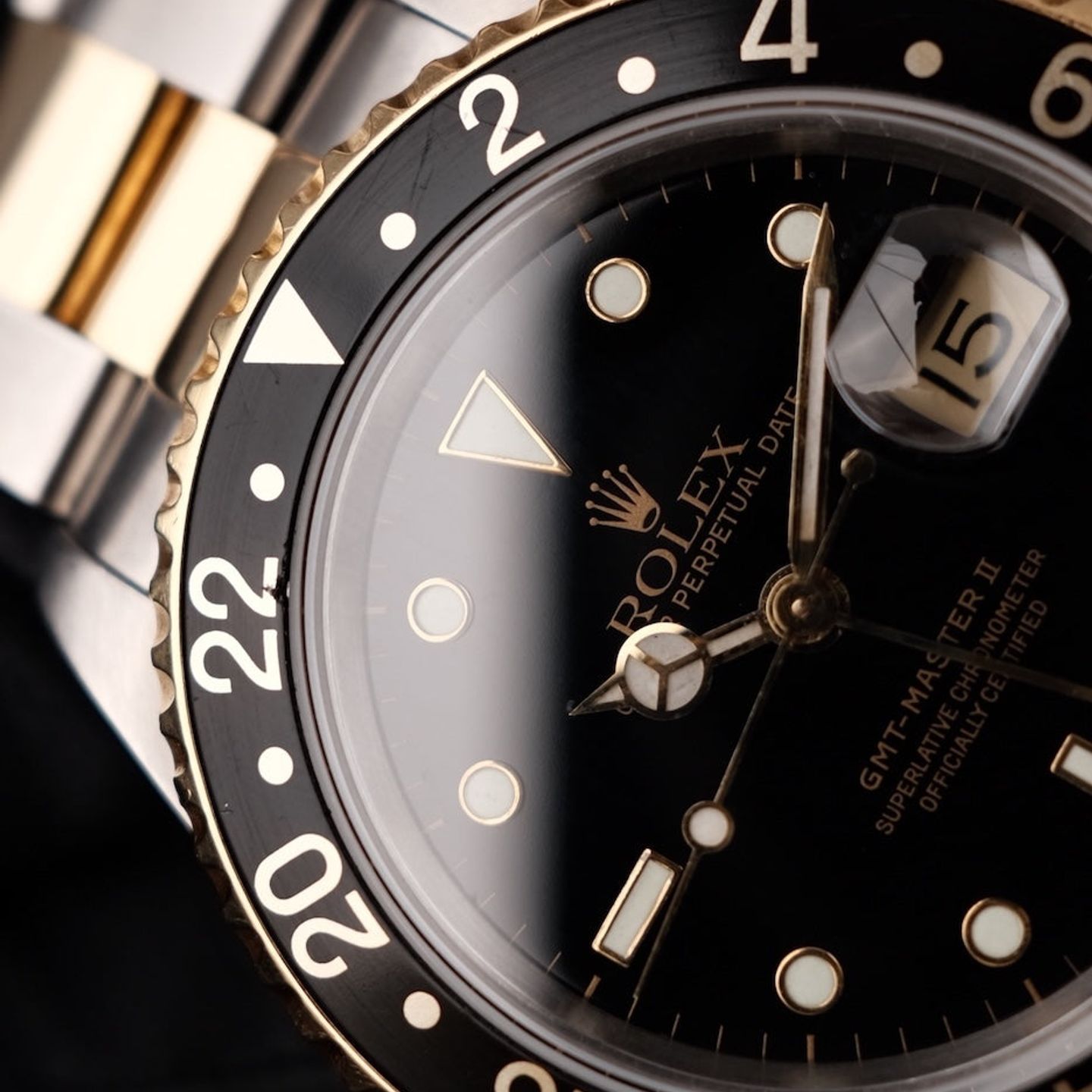 Rolex GMT-Master II 16713 (1990) - Zwart wijzerplaat 40mm Goud/Staal (2/8)