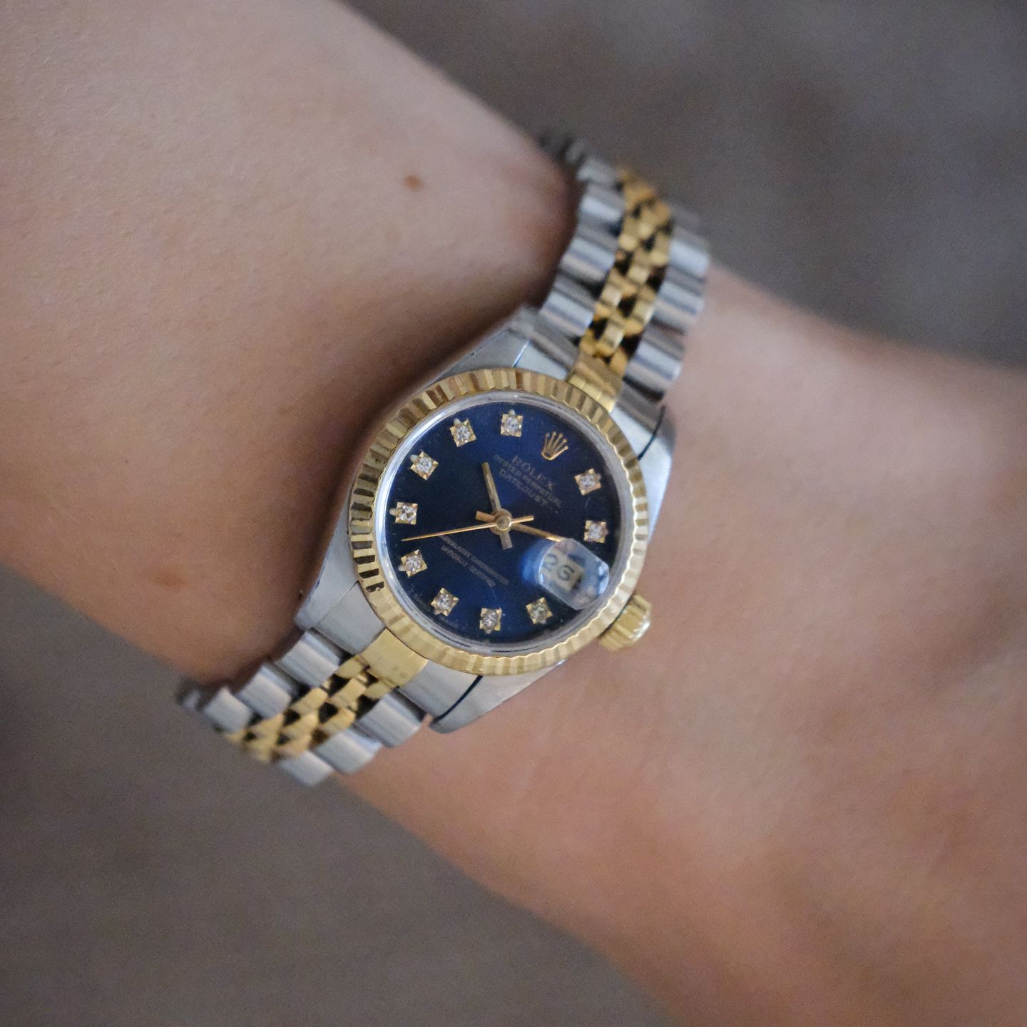 Rolex Lady-Datejust 69173 (1991) - Blue dial 26 mm Gold/Steel case (2/3)