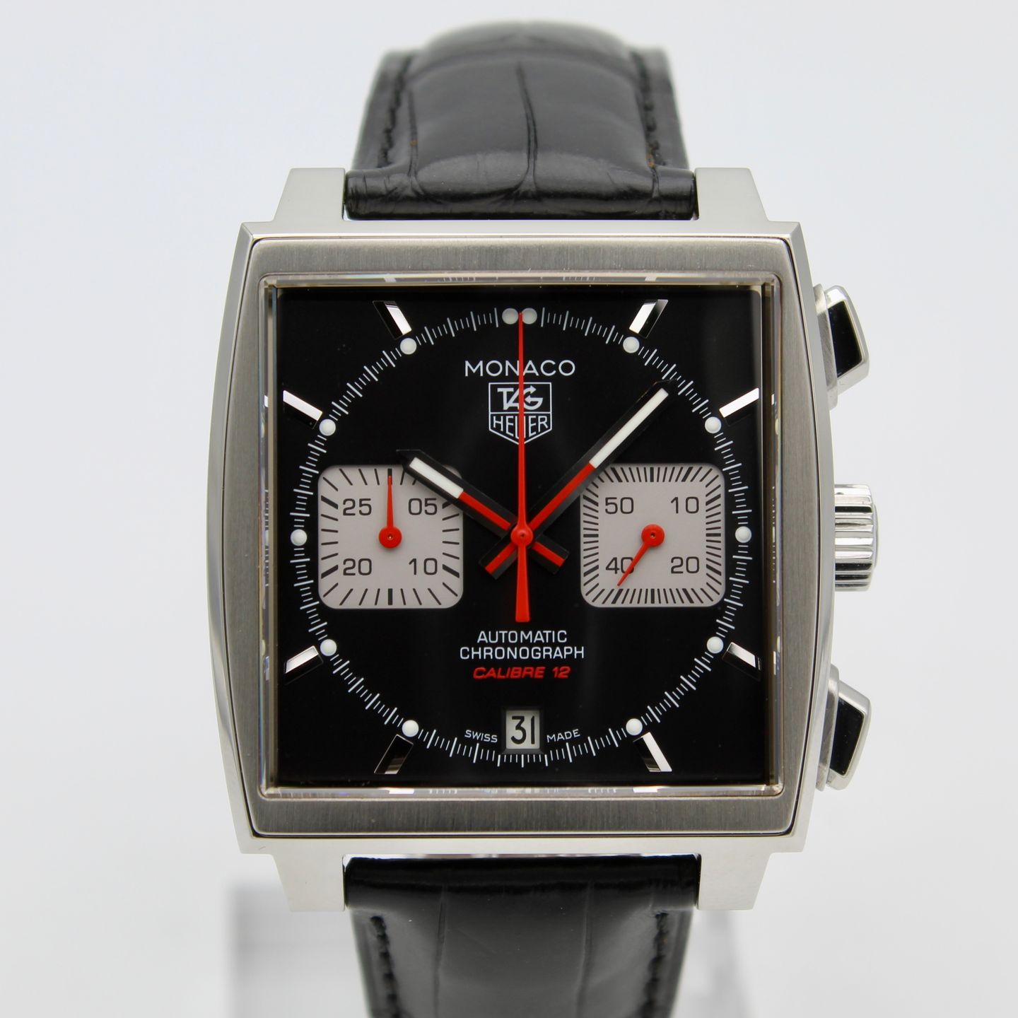 TAG Heuer Monaco Calibre 12 CAW2114.FC6177 (2012) - Zwart wijzerplaat 39mm Staal (1/8)