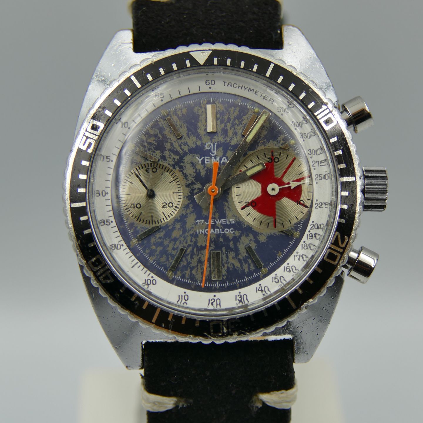 Yema Vintage 70's vintage watch mens Yema chronograph valjoux 7733 BIG EYE RARE (1970) - Onbekend wijzerplaat 38mm Staal (2/8)