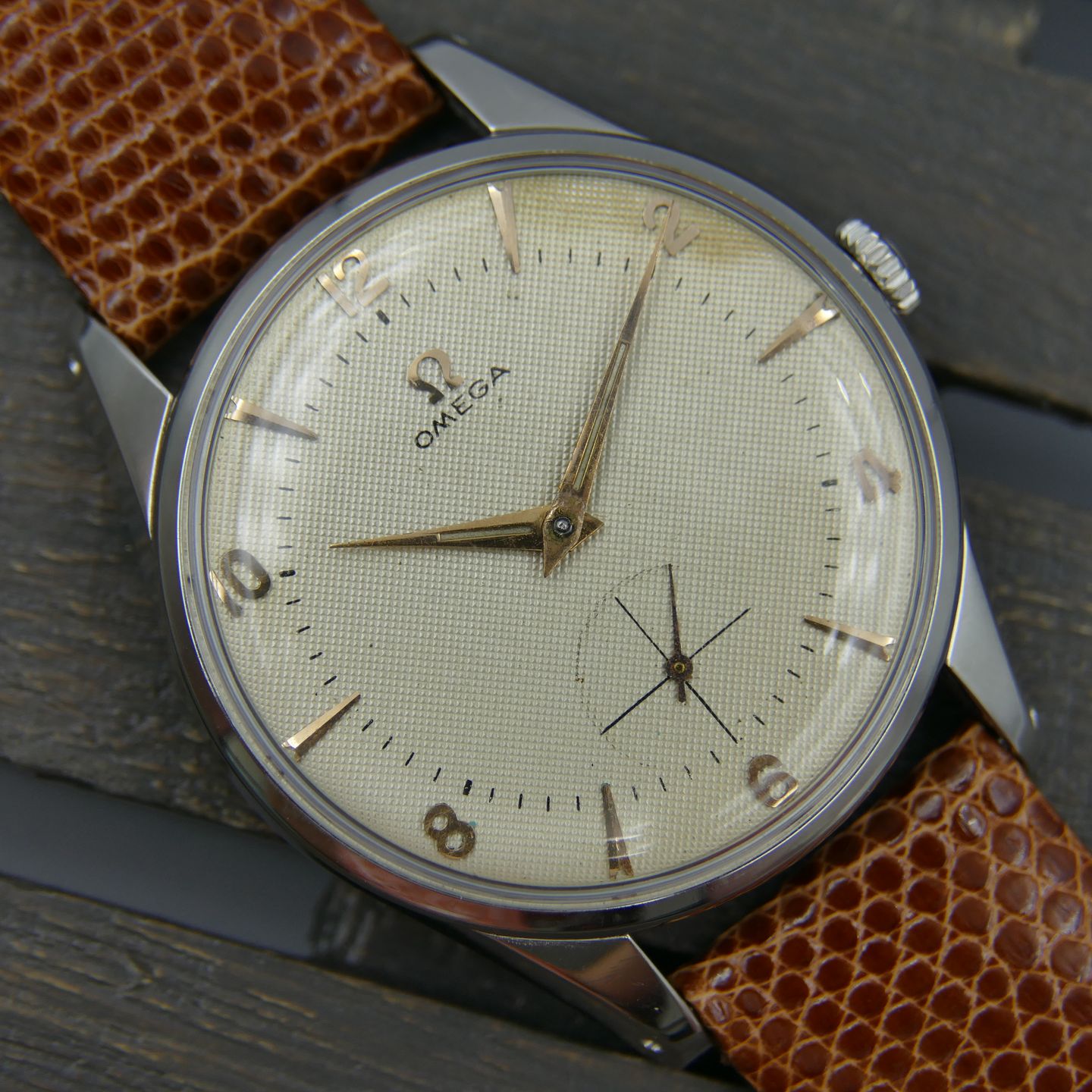 Omega Vintage honeycomb ref. 2800 -1 manual wind cal. 266 vintage 50s (1950) - Zwart wijzerplaat 35mm Staal (1/8)