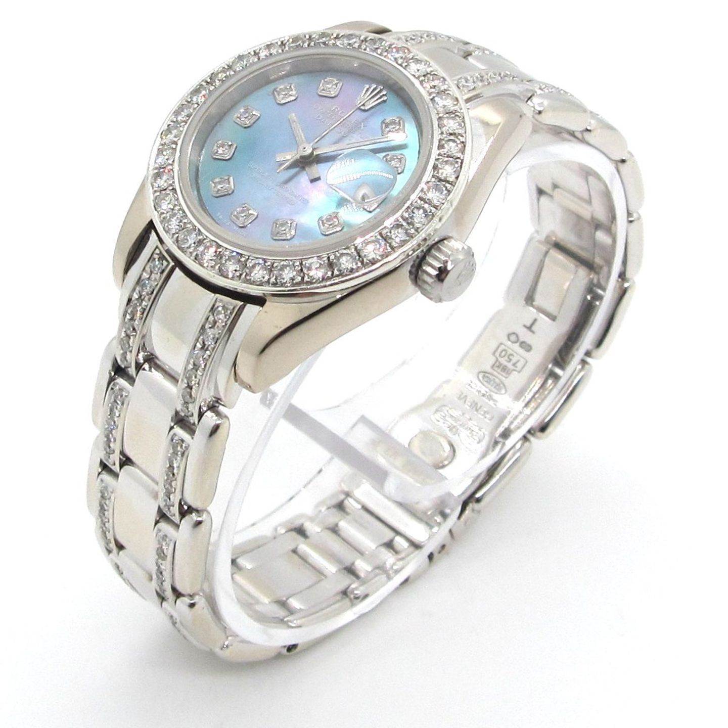 Rolex Lady-Datejust Pearlmaster 80319 (Unknown (random serial)) - Blue dial 29 mm White Gold case (6/6)