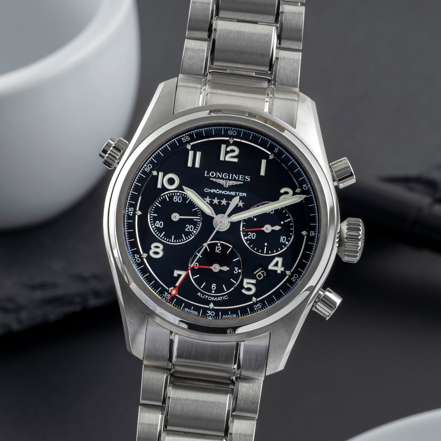 Longines Spirit L3.820.4.53.6 (Unknown (random serial)) - Black dial 42 mm Steel case (3/8)