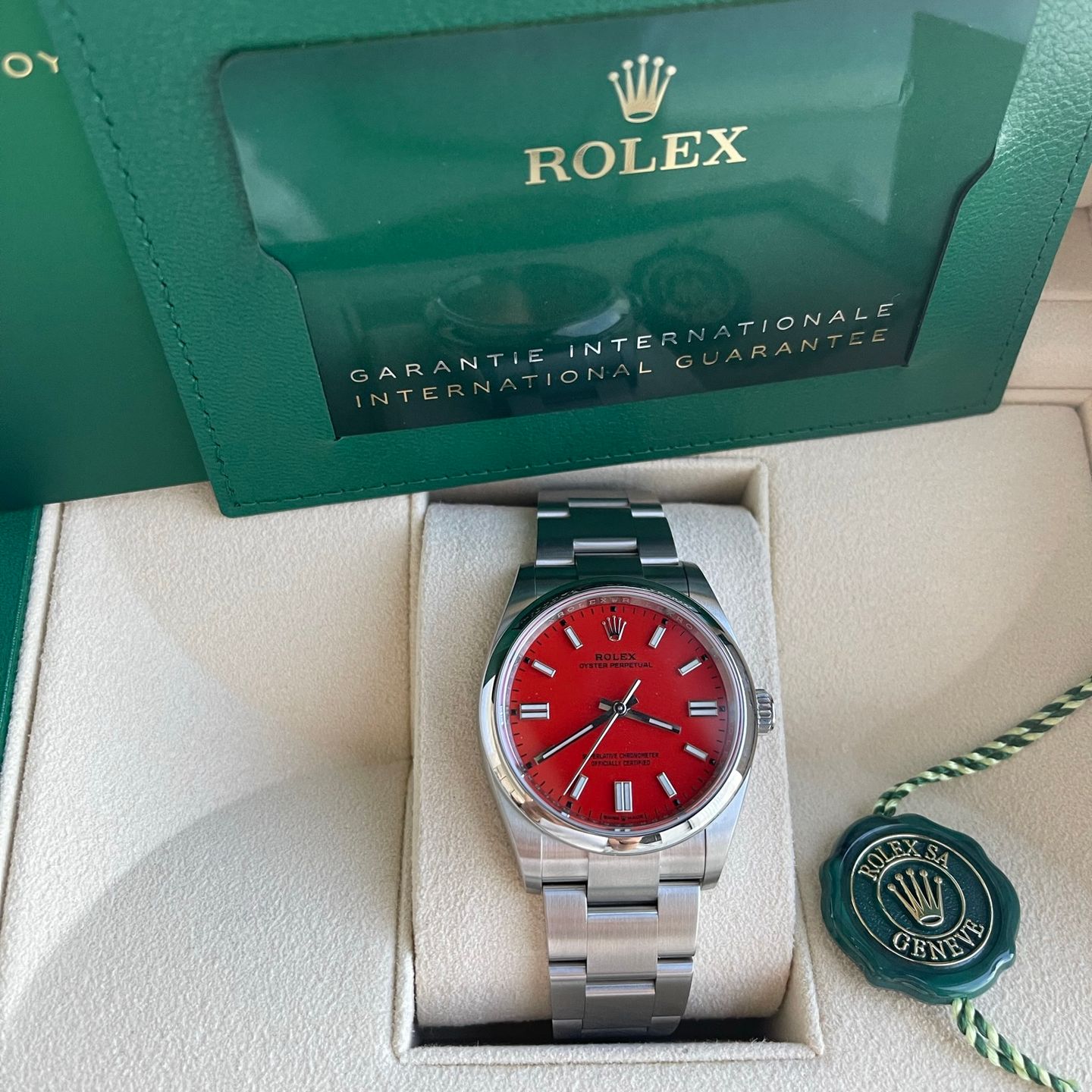 Rolex Oyster Perpetual 36 126000 (2022) - Rood wijzerplaat 36mm Staal (1/6)