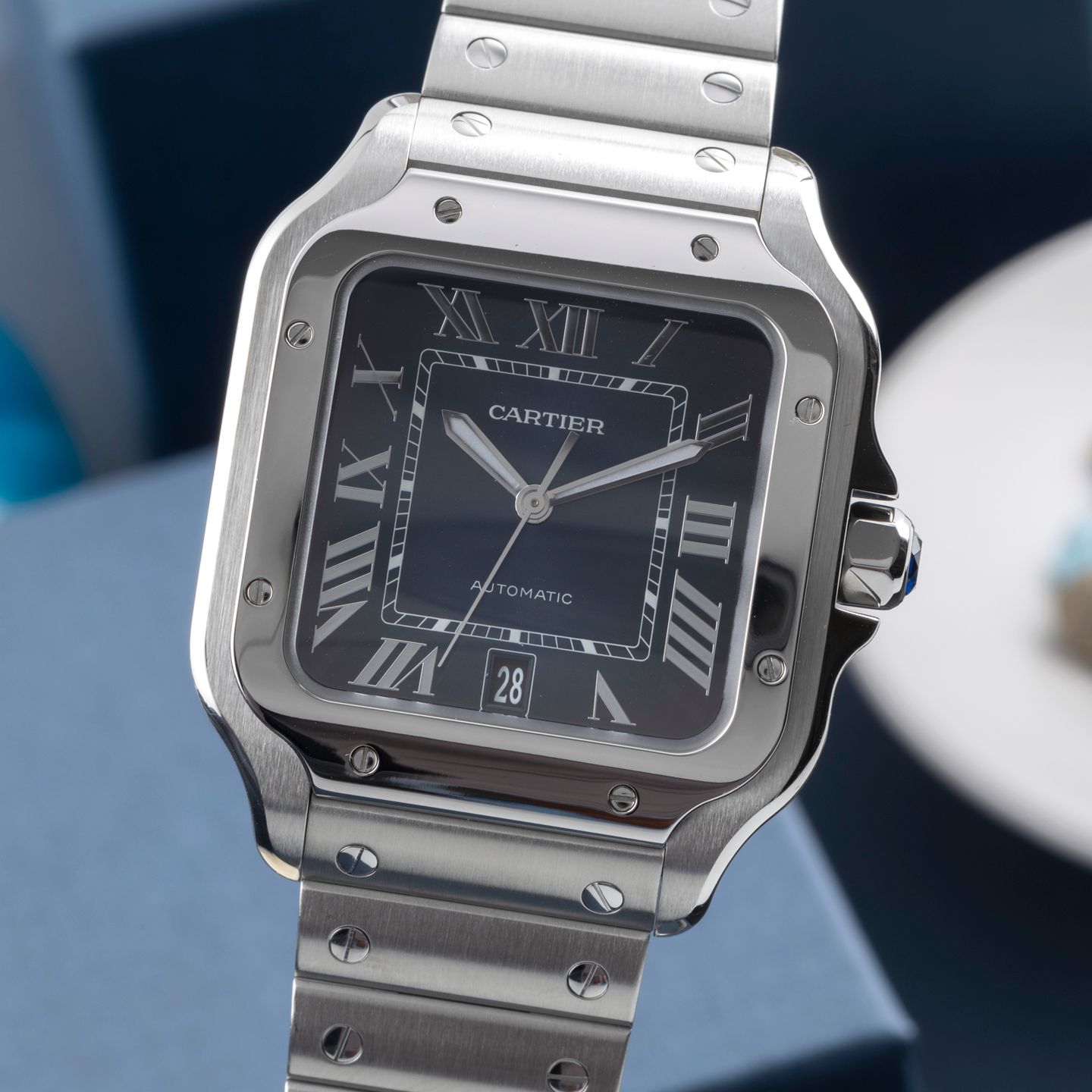 Cartier Santos WSSA0013 (Onbekend (willekeurig serienummer)) - Blauw wijzerplaat 40mm Staal (3/8)