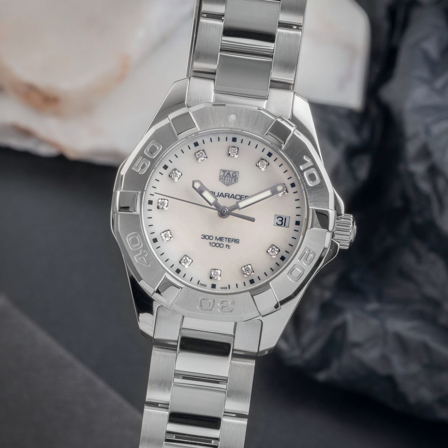 TAG Heuer Aquaracer Lady WBD131B.BA0748 (Unknown (random serial)) - White dial 35 mm Steel case (3/8)