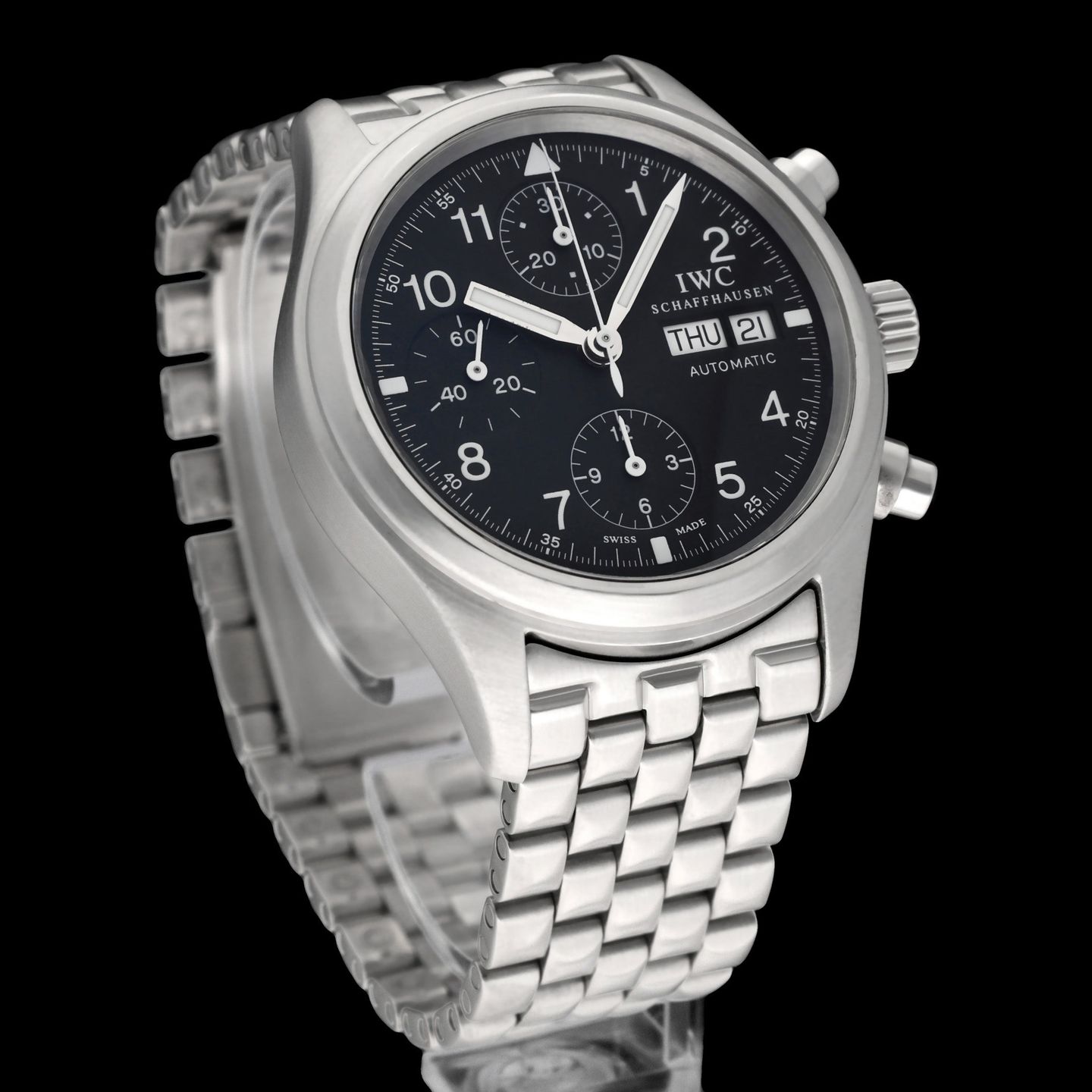 IWC Pilot Chronograph IW370607 (2004) - Zwart wijzerplaat 39mm Staal (3/8)