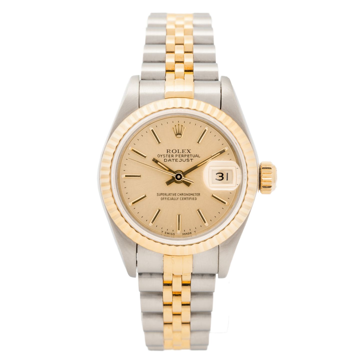 Rolex Lady-Datejust 69173-1 (1991) - Champagne wijzerplaat 26mm Goud/Staal (1/6)