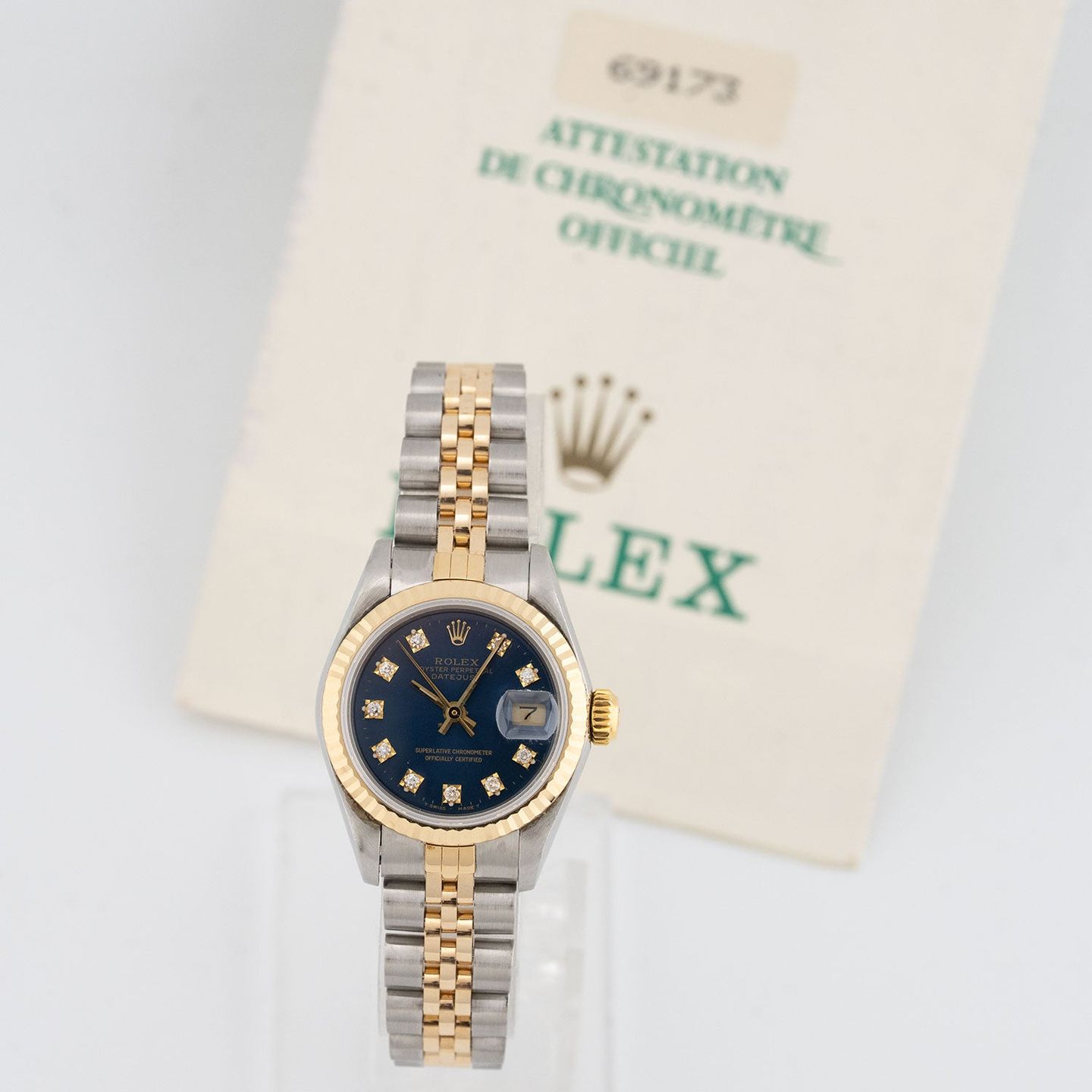 Rolex Lady-Datejust 69173 (1990) - Blue dial 26 mm Gold/Steel case (6/6)
