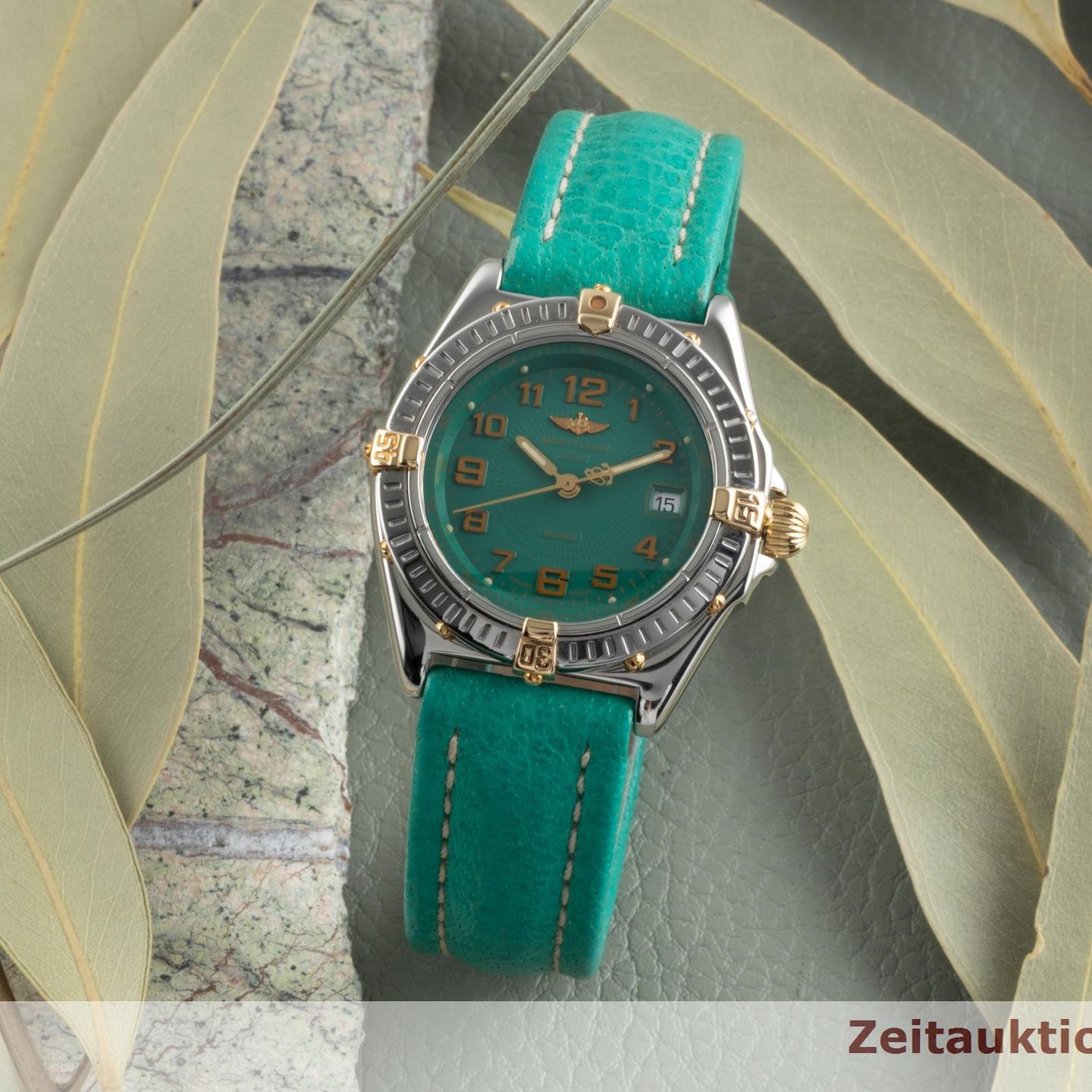Breitling Wings Lady B67050 (2000) - Green dial 31 mm Gold/Steel case (1/8)