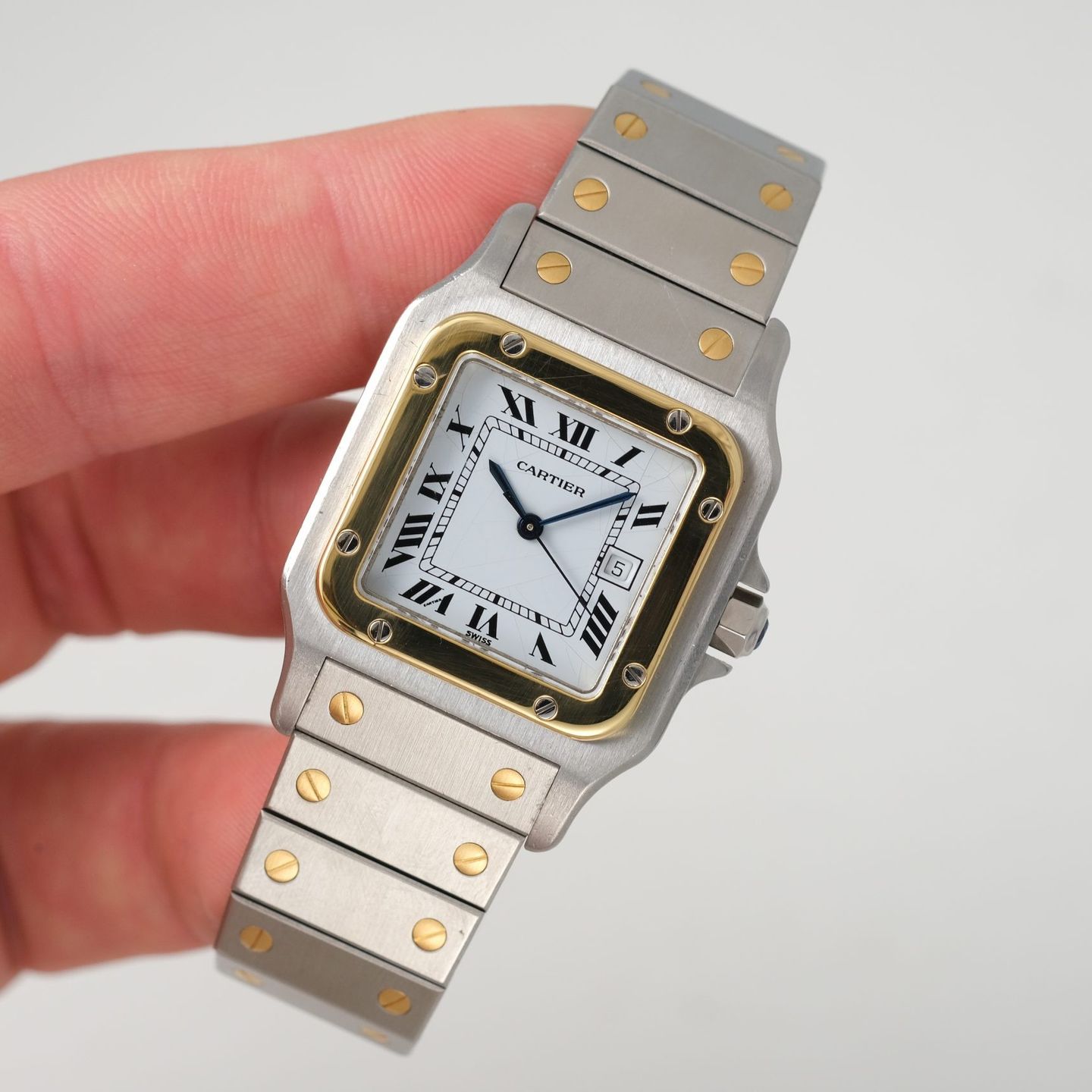Cartier Santos 2961 (1990) - White dial 41 mm Gold/Steel case (5/8)