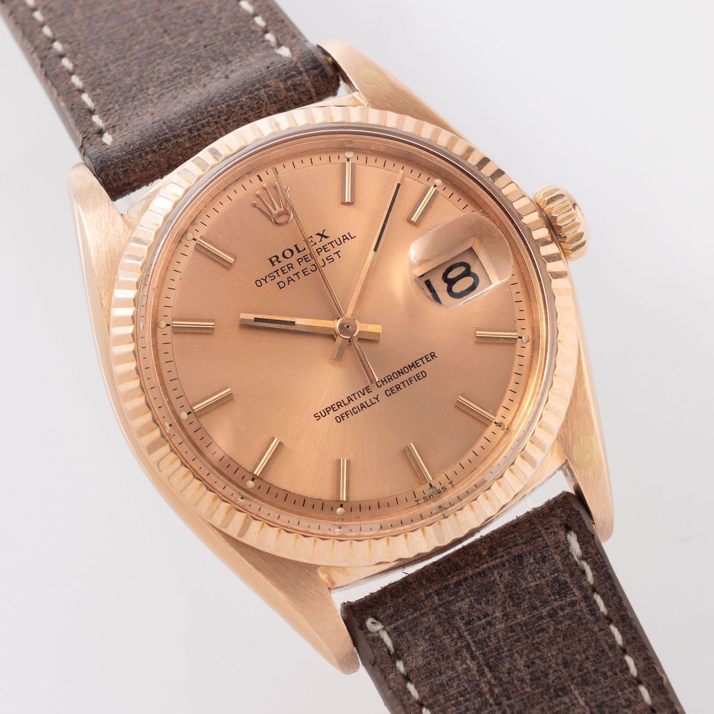 Rolex Datejust 1601 (1971) - Pink dial 36 mm Rose Gold case (1/8)