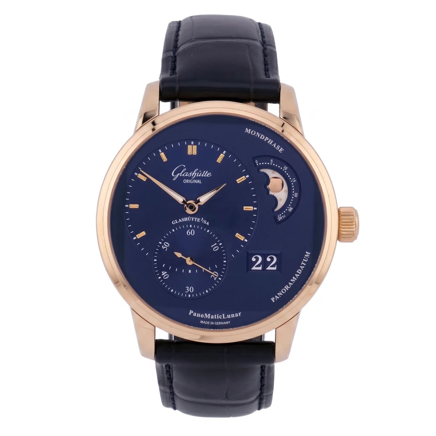 Glashütte Original PanoMaticLunar 1-90-02-11-35-30 (2021) - Black dial 40 mm Red Gold case (1/8)