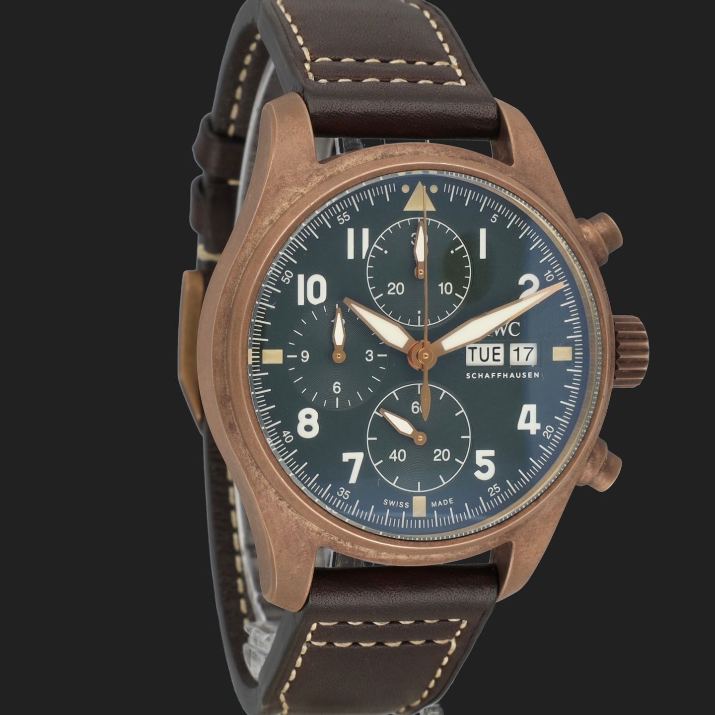 IWC Pilot Spitfire Chronograph IW387902 (2015) - Groen wijzerplaat 41mm Brons (4/8)