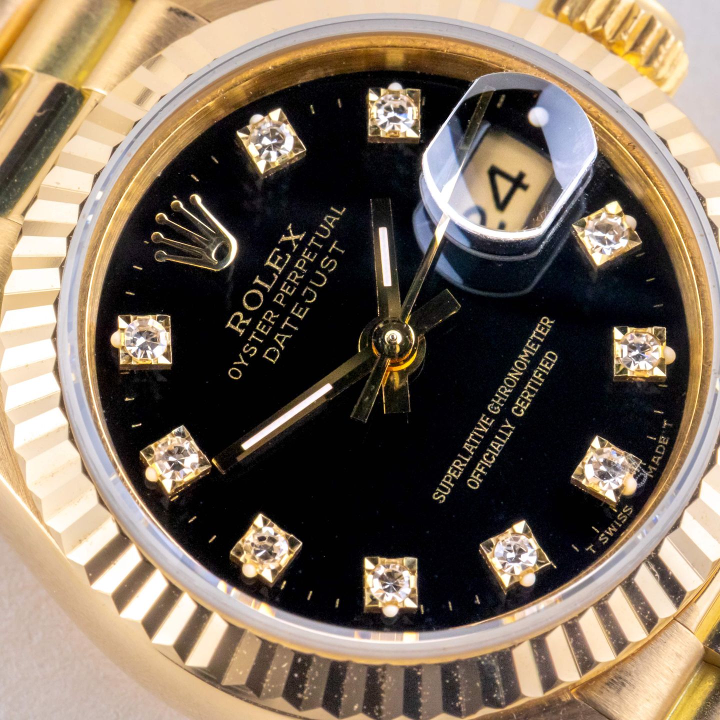 Rolex Lady-Datejust 69178 (1986) - Black dial 26 mm Yellow Gold case (2/8)