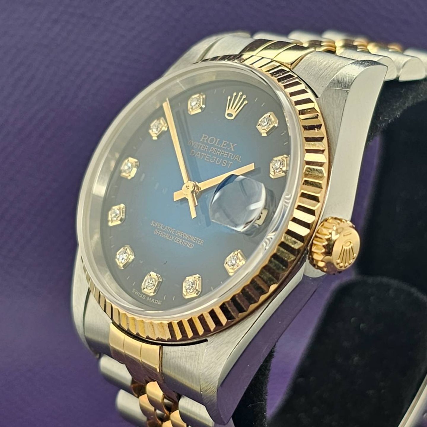 Rolex Datejust 36 16233 (2002) - Blauw wijzerplaat 36mm Goud/Staal (1/5)