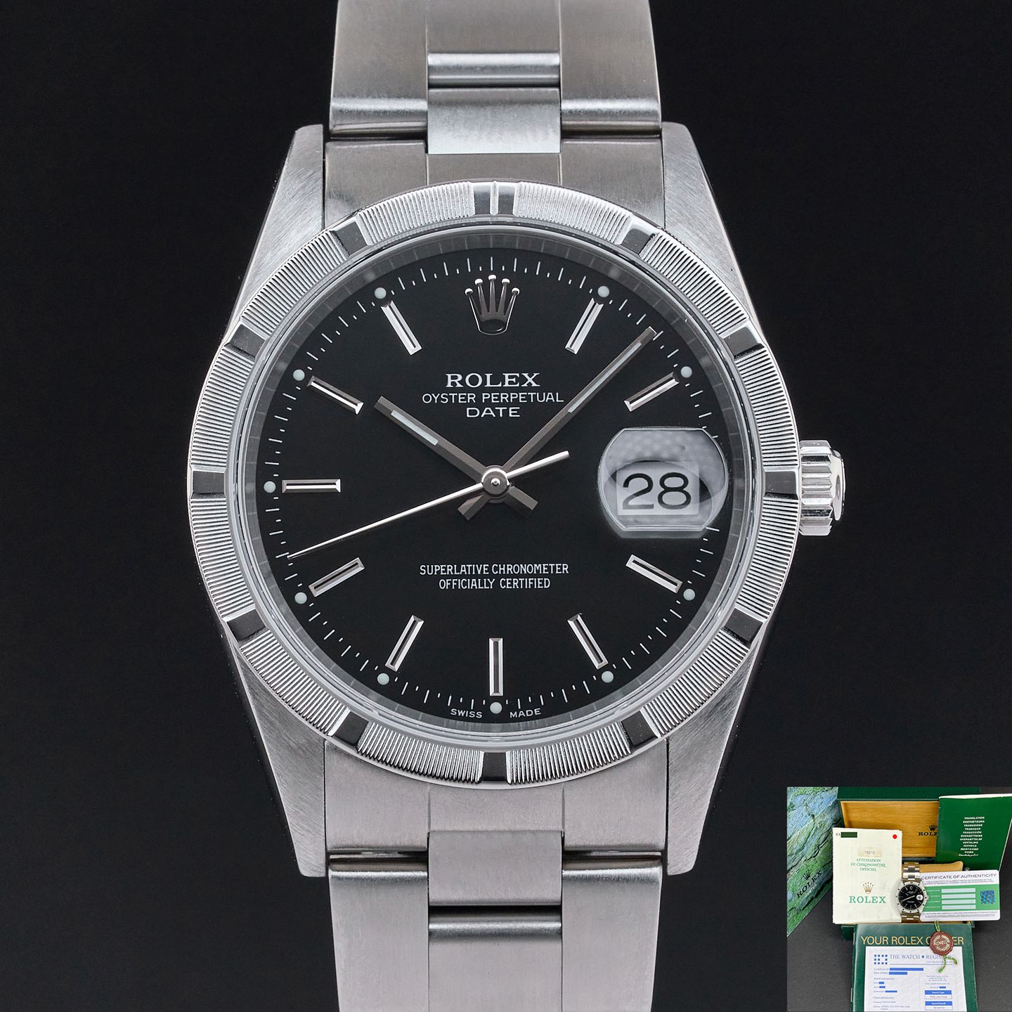 Rolex Oyster Perpetual Date 15210 (2001) - Zwart wijzerplaat 34mm Staal (1/8)