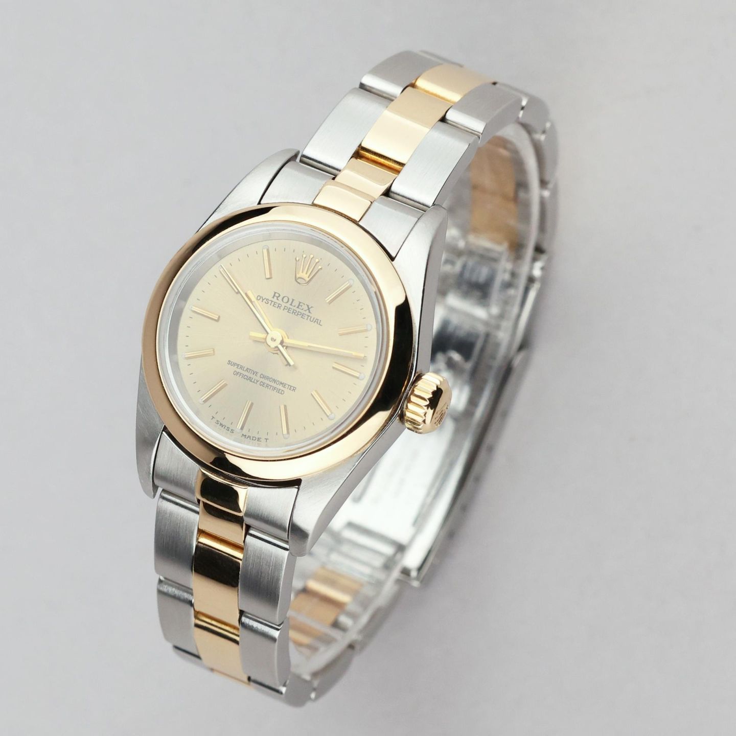 Rolex Oyster Perpetual 67193 (Onbekend (willekeurig serienummer)) - Champagne wijzerplaat 26mm Goud/Staal (4/7)