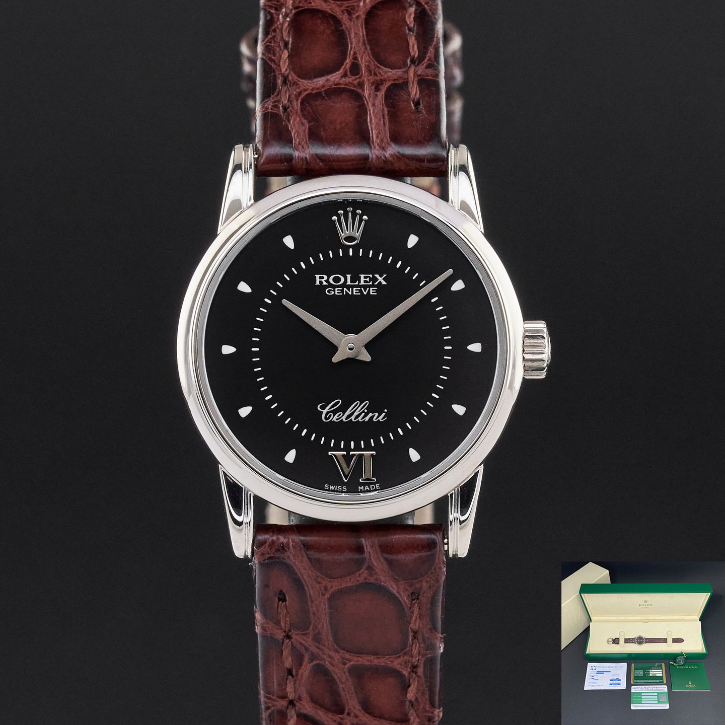 Rolex Cellini 6111 (2011) - Black dial 26 mm White Gold case (1/8)