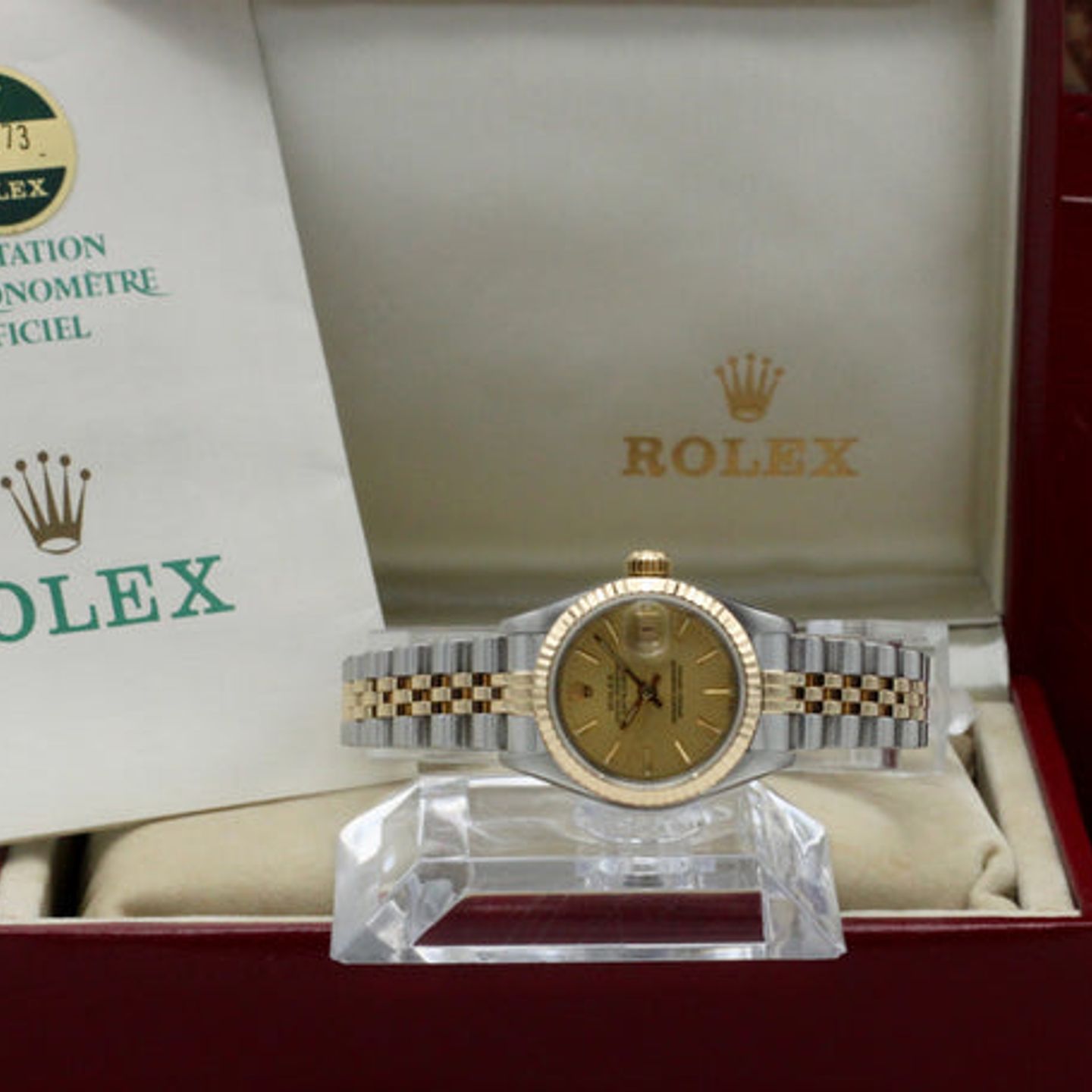 Rolex Lady-Datejust 69173 (1987) - Gold dial 26 mm Gold/Steel case (3/7)