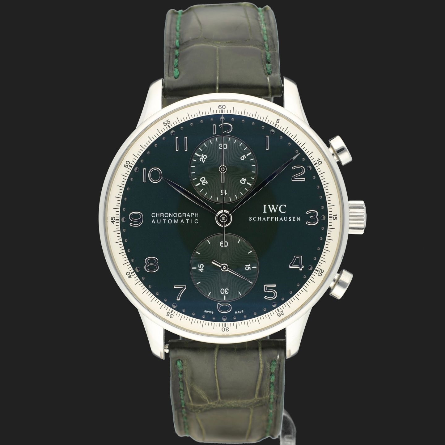 IWC Portuguese Chronograph IW371430 (2005) - Groen wijzerplaat 41mm Staal (3/8)