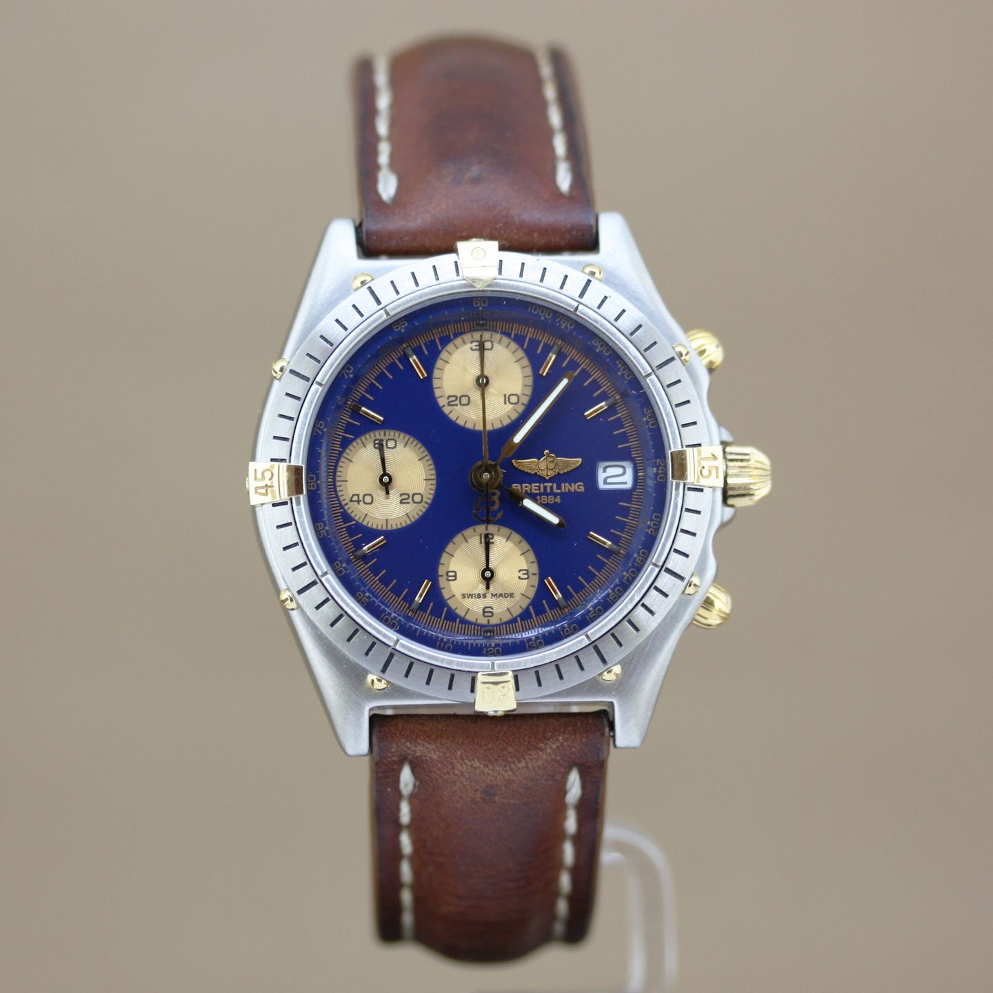 Breitling Chronomat 81950 (1984) - Blue dial 39 mm Gold/Steel case (1/8)