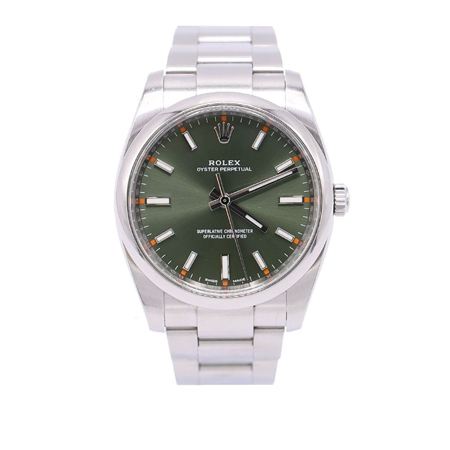 Rolex Oyster Perpetual 114200 (Unknown (random serial)) - Green dial 34 mm Steel case (1/5)