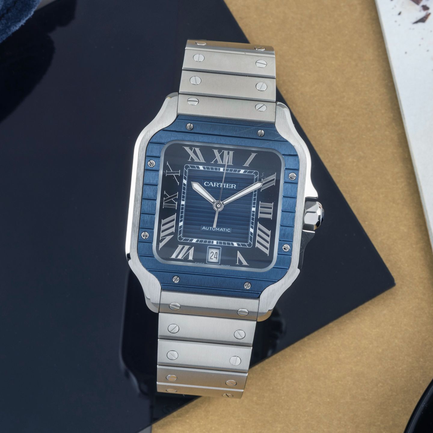 Cartier Santos WSSA0048 (Unknown (random serial)) - Blue dial 40 mm Steel case (1/8)