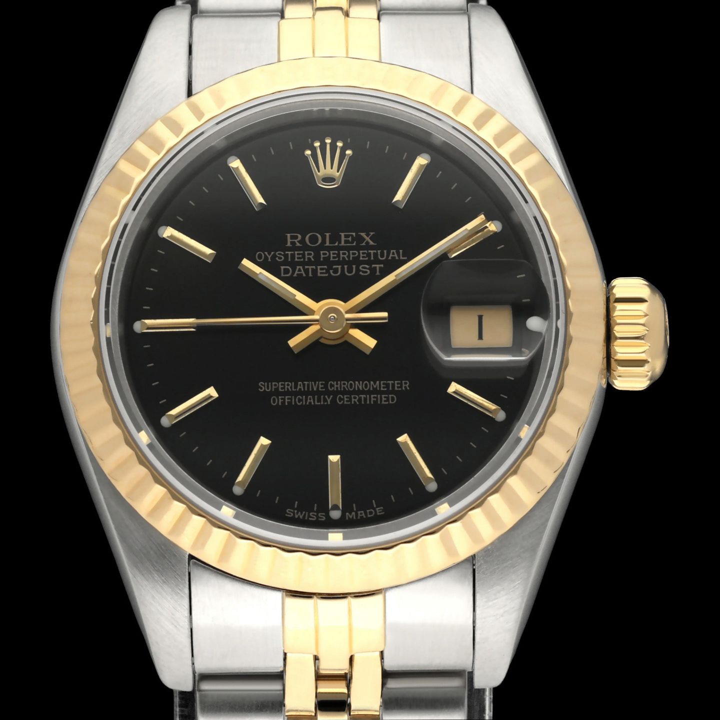 Rolex Lady-Datejust 69173 (1986) - Black dial 26 mm Gold/Steel case (1/8)