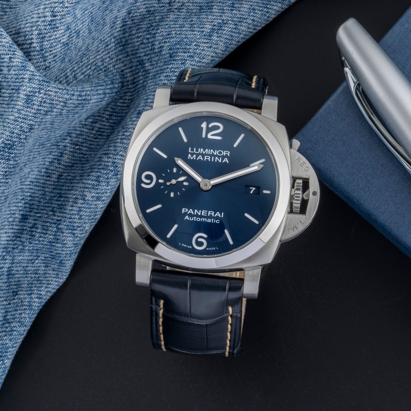 Panerai Luminor Marina PAM01313 (Unknown (random serial)) - Blue dial 44 mm Steel case (1/8)