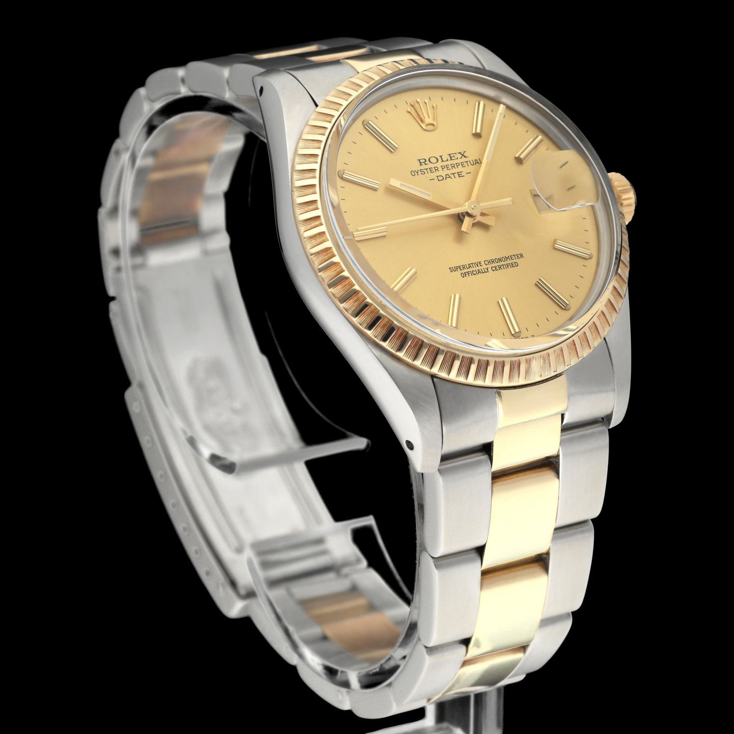 Rolex Oyster Perpetual Date 15053 (1982) - Champagne dial 34 mm Gold/Steel case (5/7)